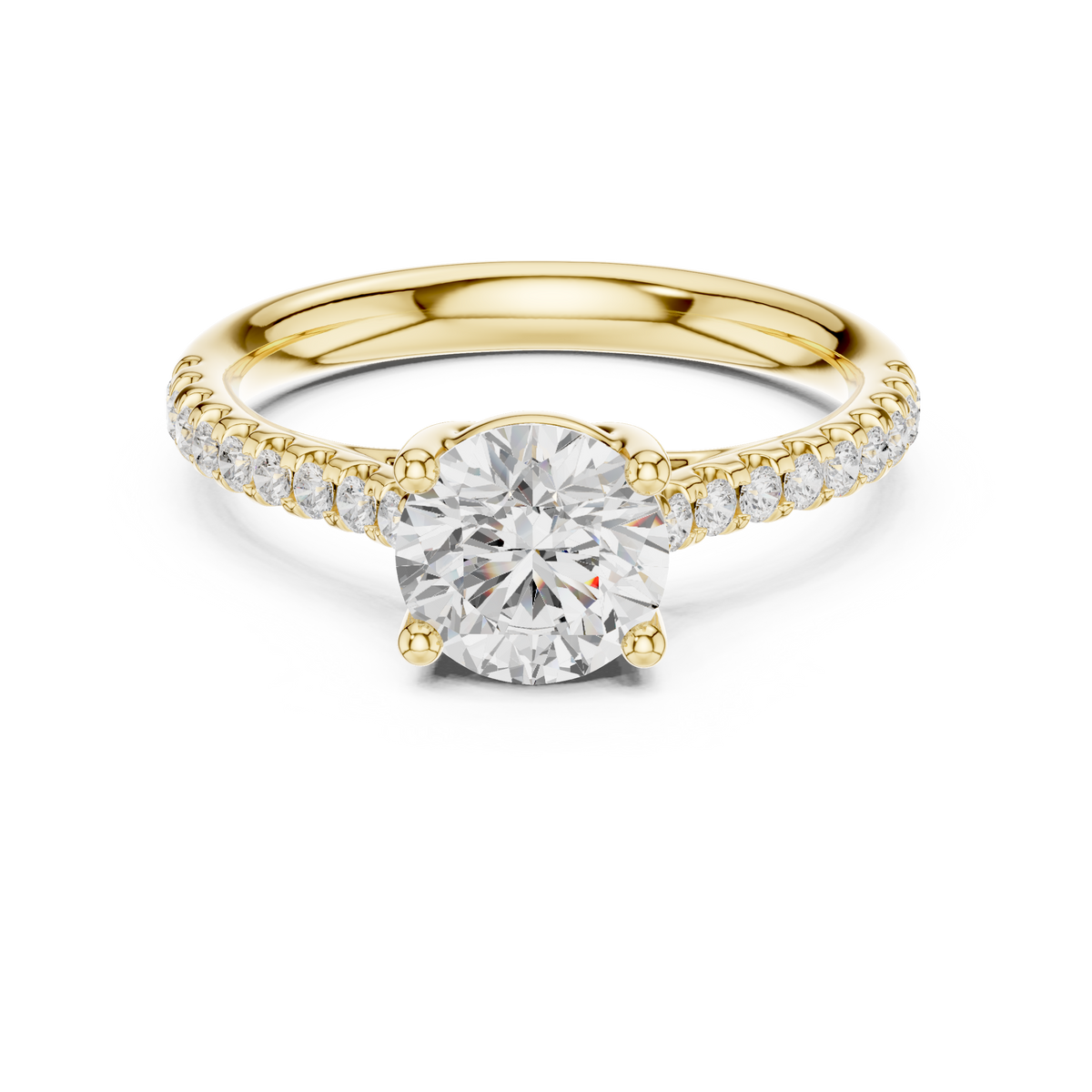 Brilliant Round Cut Cathedral Shank with Pavé Diamond Engagement Ring