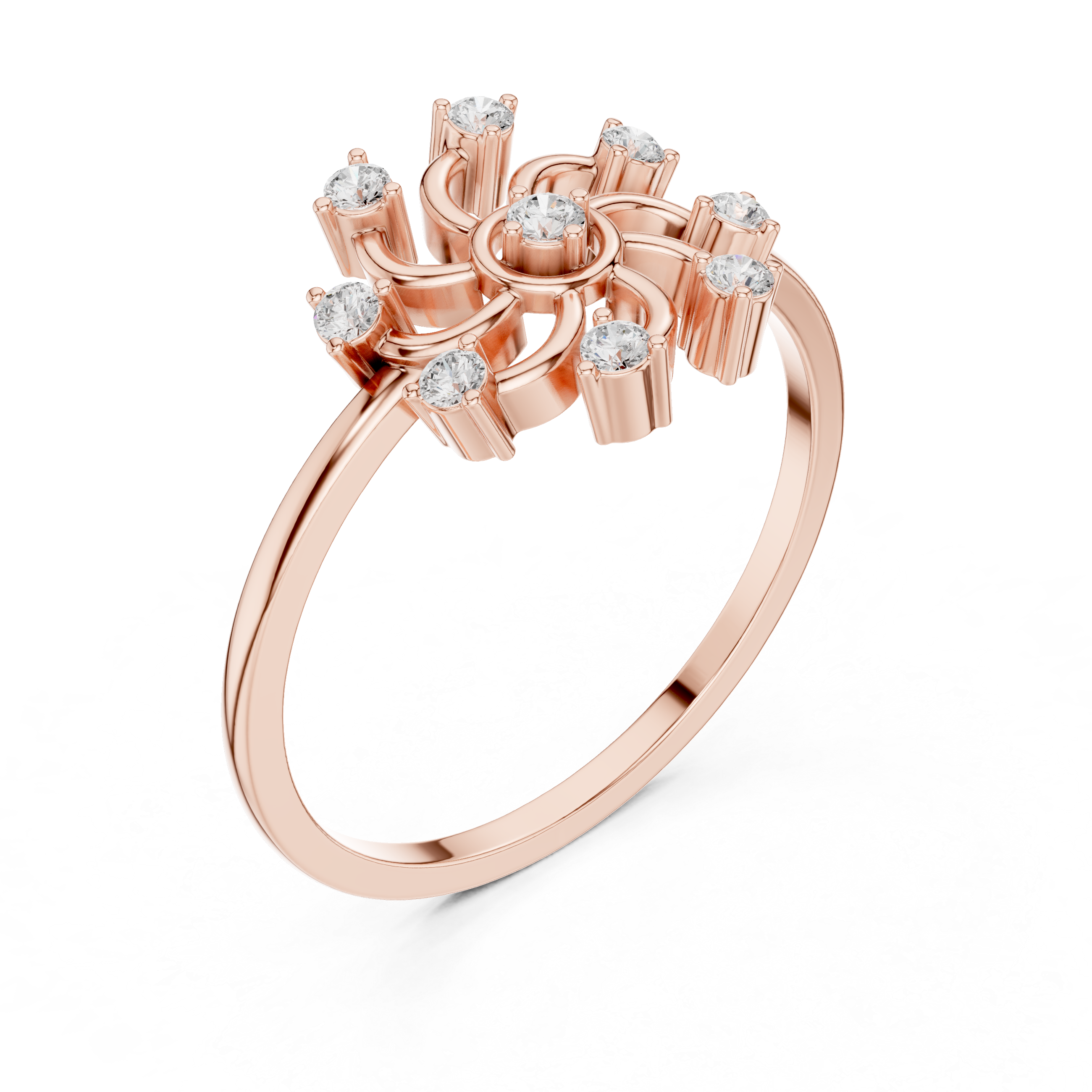 Unique Round Cut Diamond Swirl Sunburst Wedding Ring
