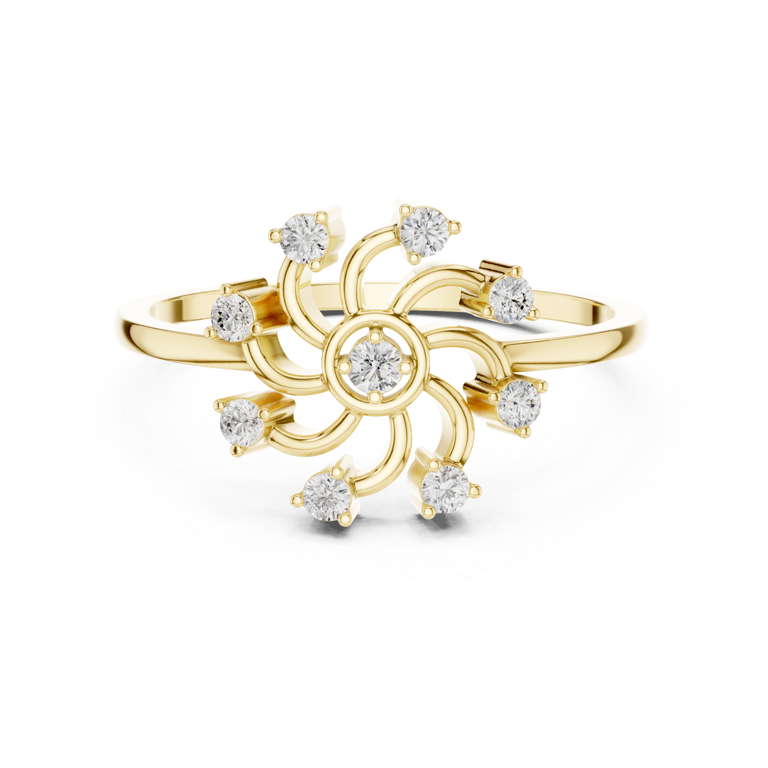 Unique Round Cut Diamond Swirl Sunburst Wedding Ring