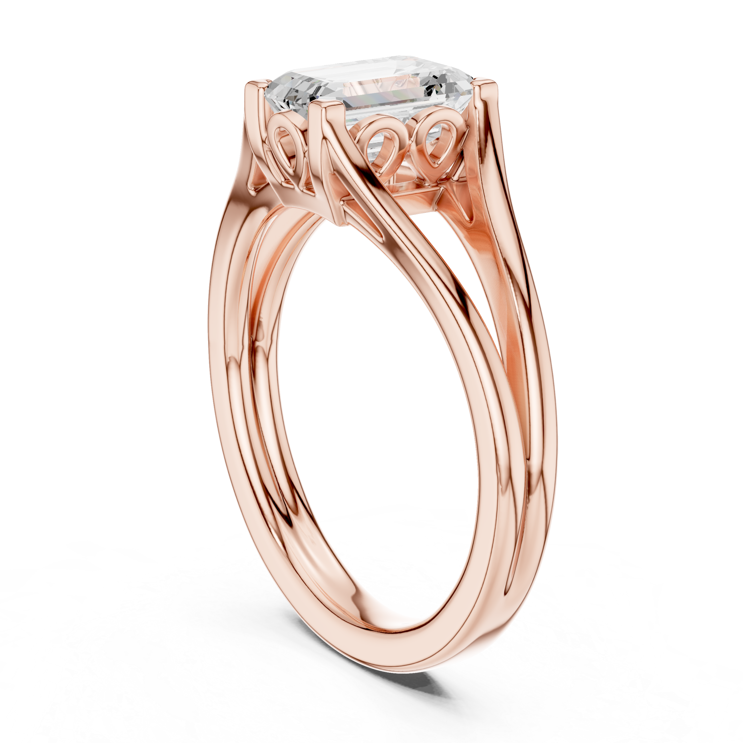 Emerald Cut Solitaire Diamond Proposal Ring With Split Shank