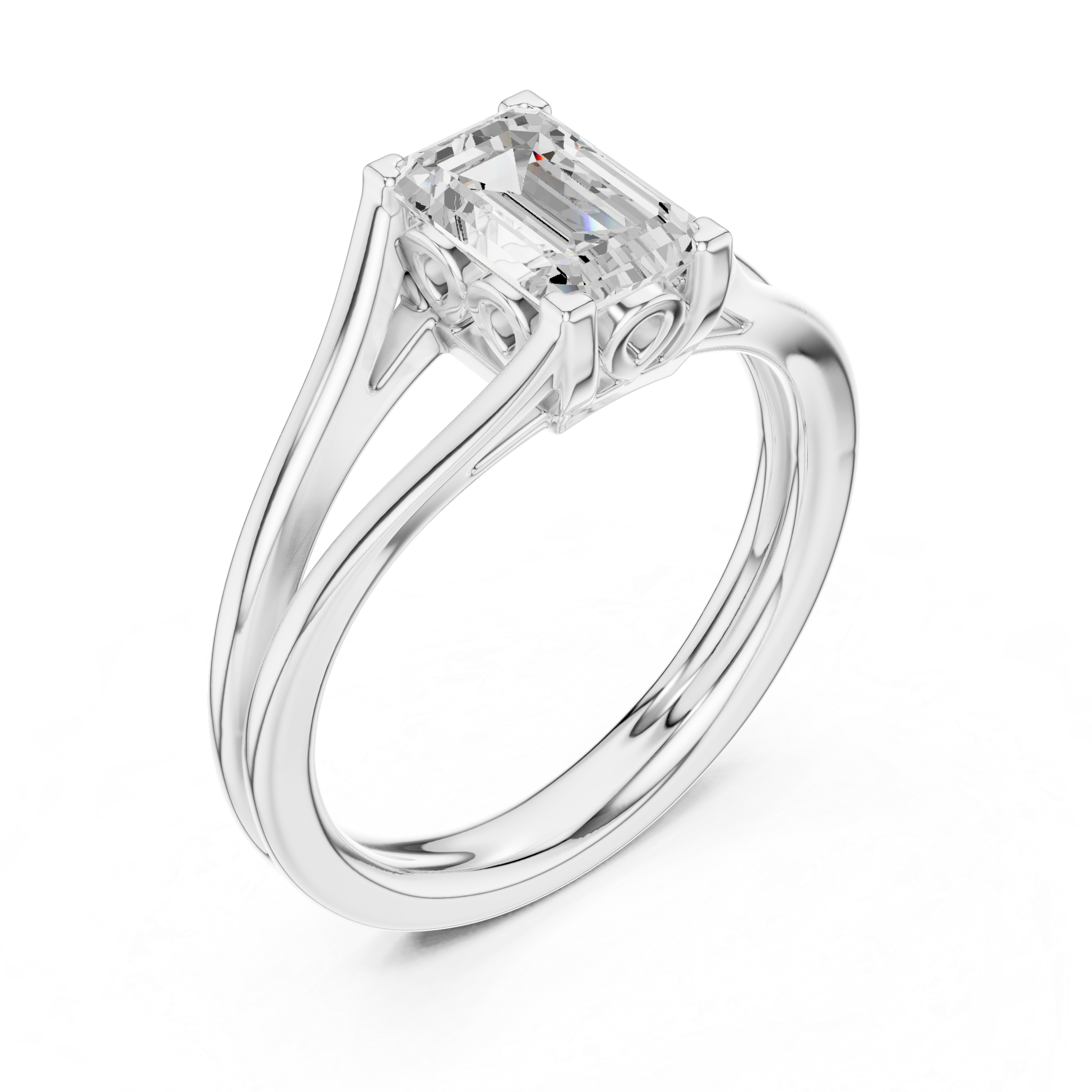 Emerald Cut Solitaire Diamond Proposal Ring With Split Shank