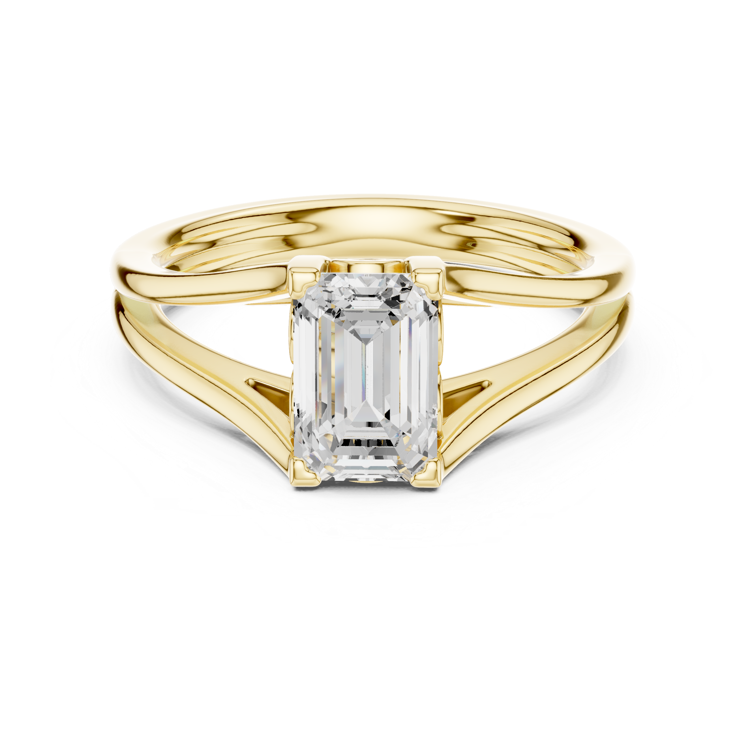 Emerald Cut Solitaire Diamond Proposal Ring With Split Shank