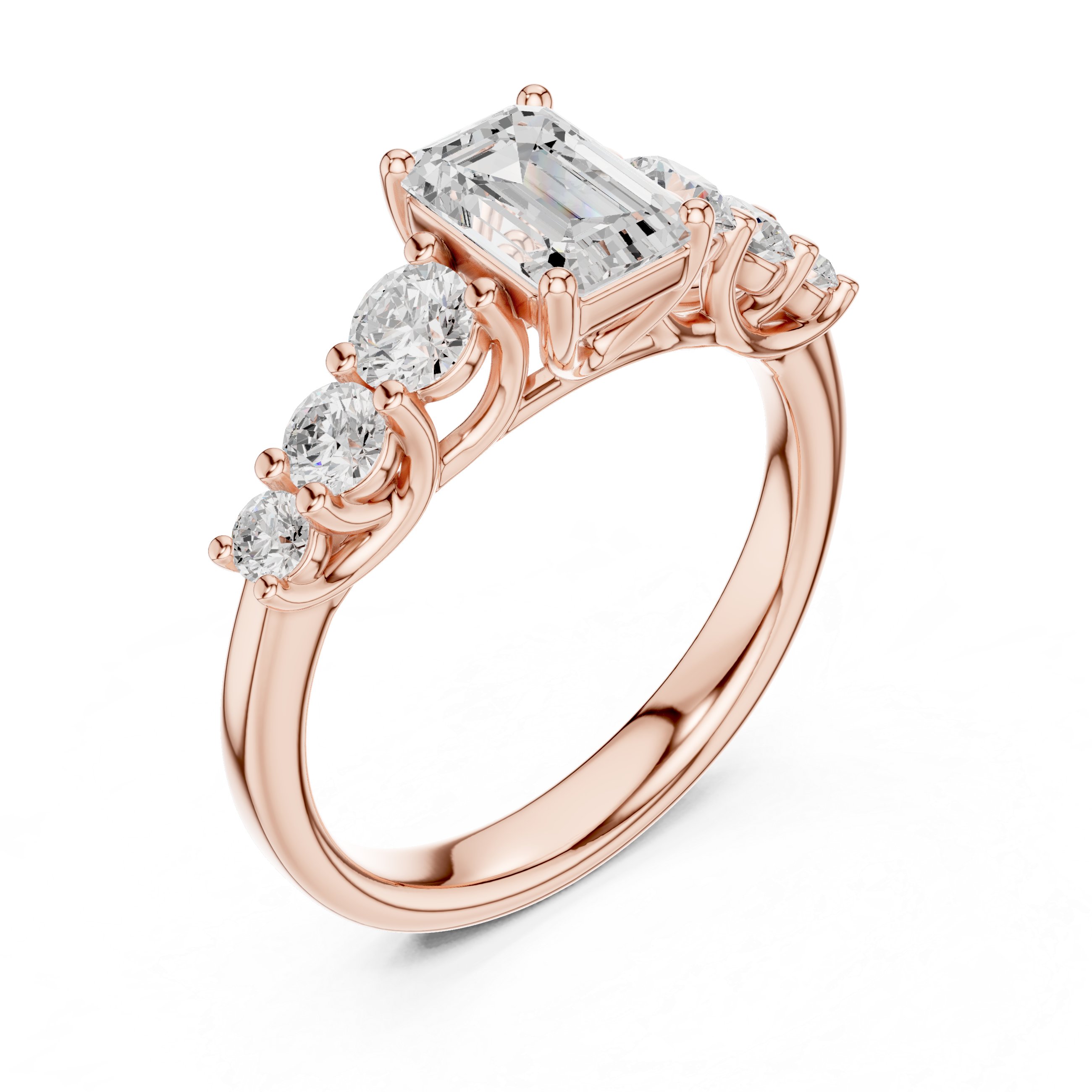 Emerald Cut Diamond Engagement Ring With Graduated Round Side Stones