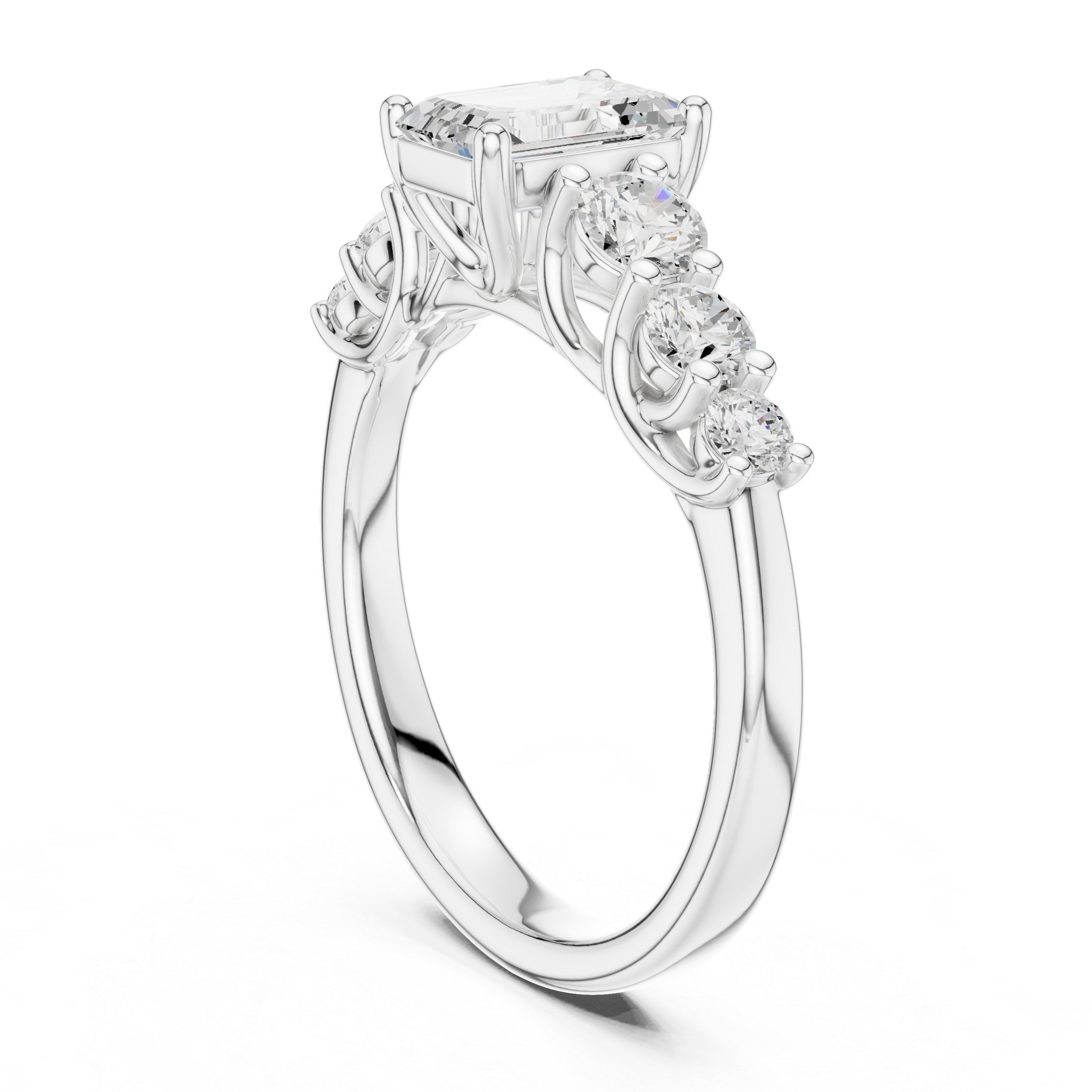 Emerald Cut Diamond Engagement Ring With Graduated Round Side Stones