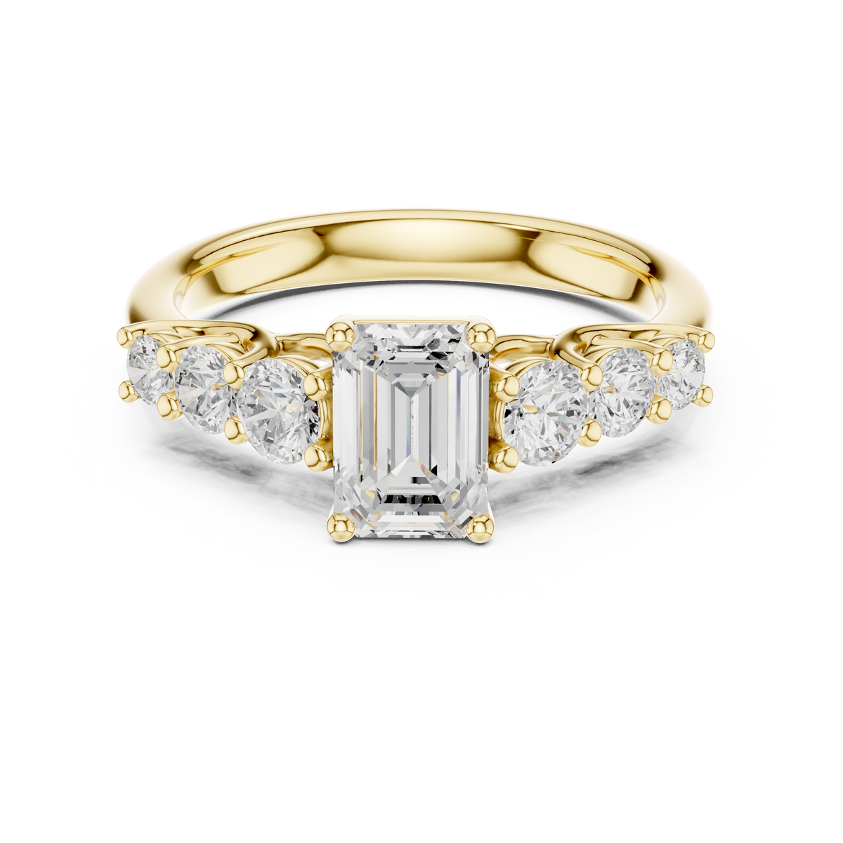 Emerald Cut Diamond Engagement Ring With Graduated Round Side Stones