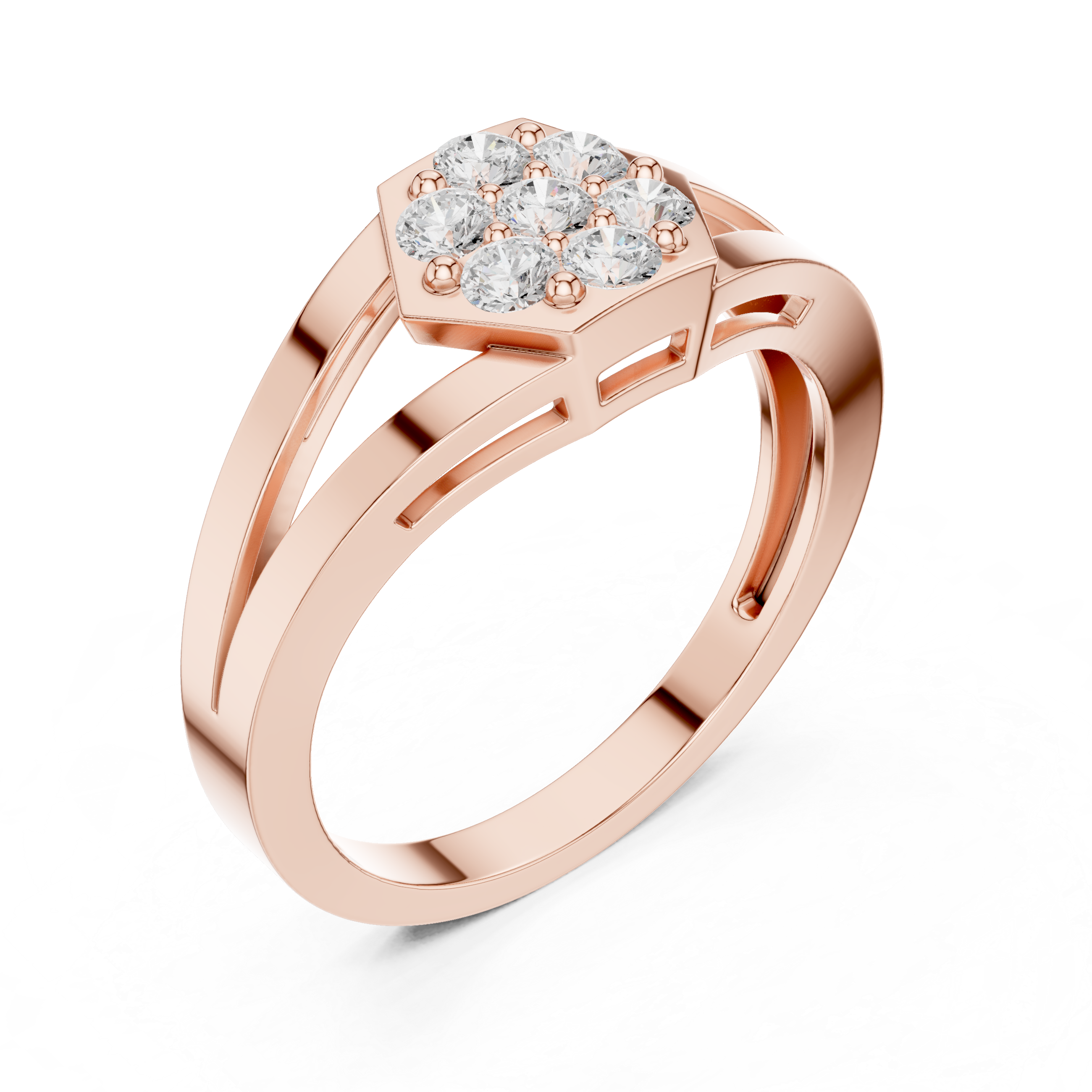 Hexagon Shaped Lab Grown Diamond Cluster Ring With Split Shank