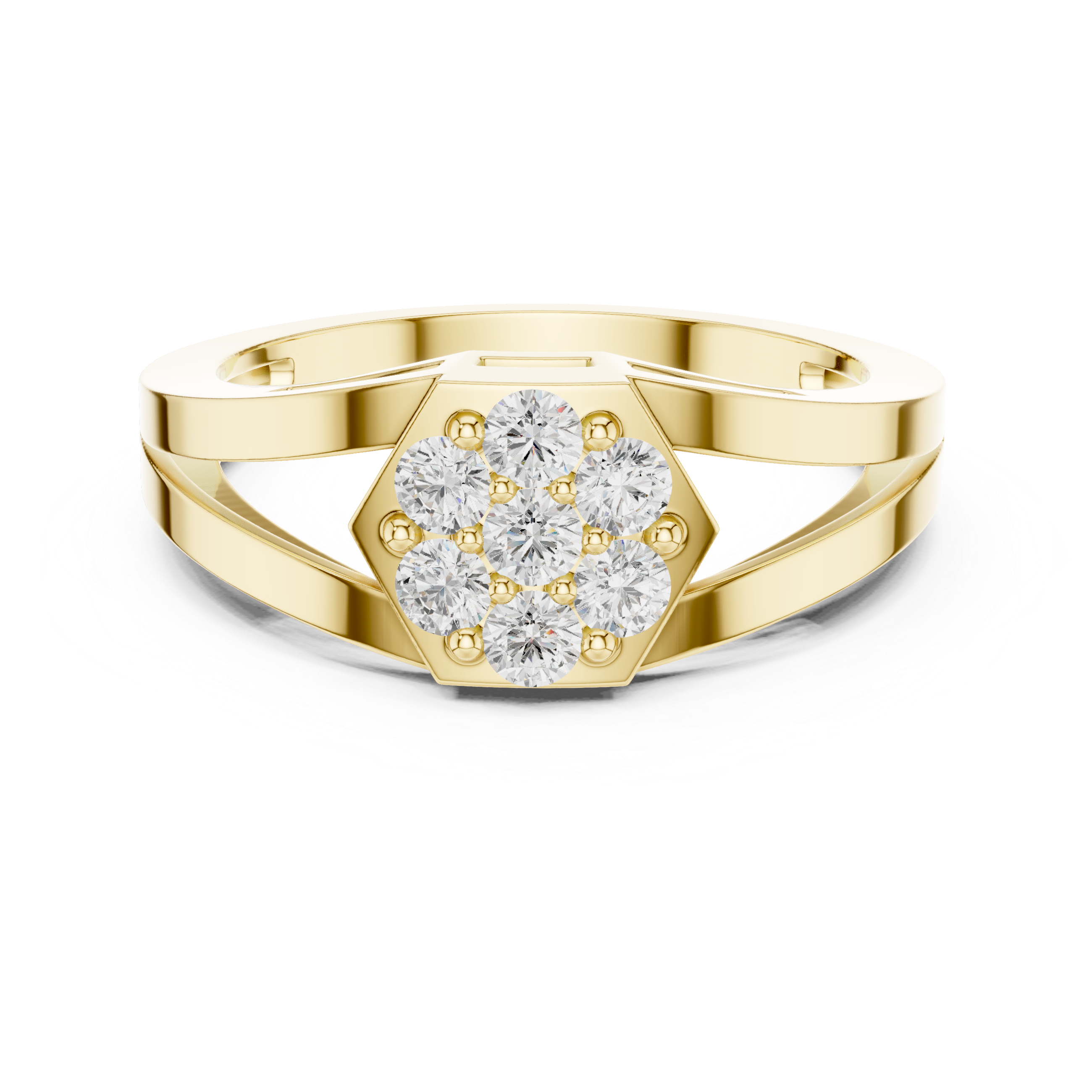 Hexagon Shaped Lab Grown Diamond Cluster Ring With Split Shank