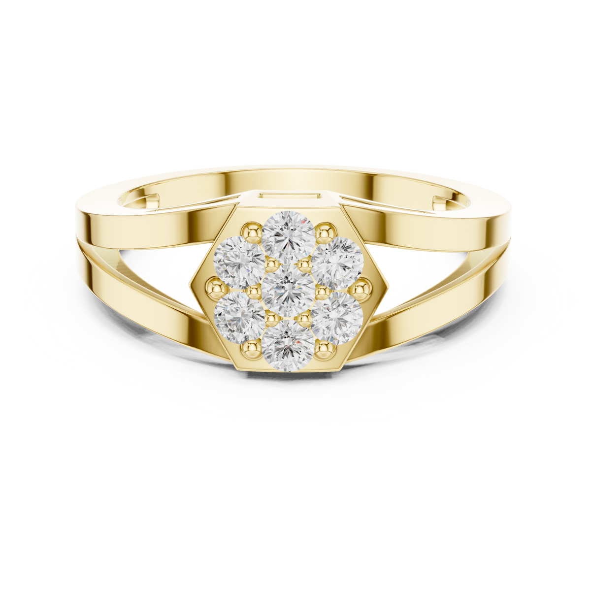 Hexagon Shaped Lab Grown Diamond Cluster Ring With Split Shank