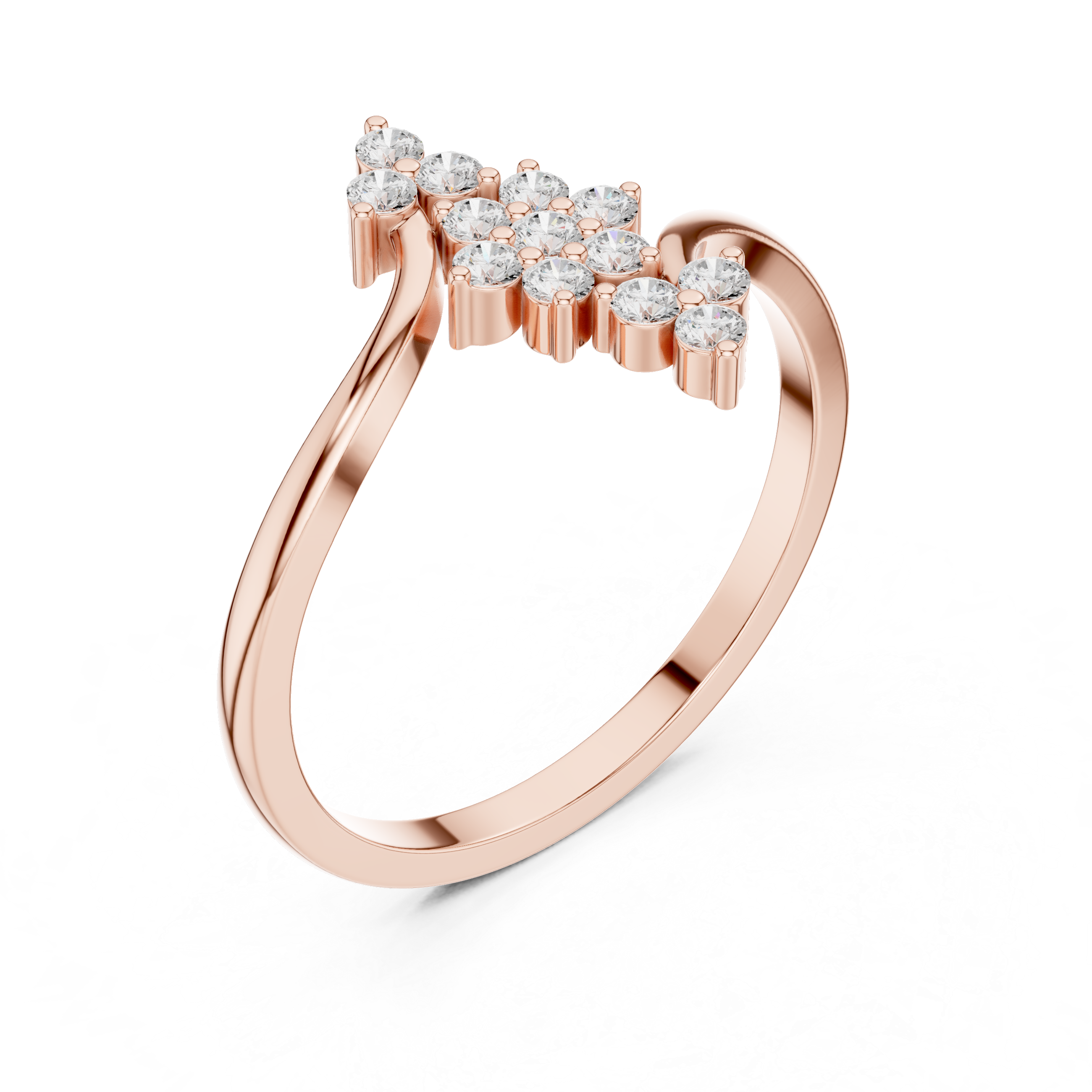 Round Brilliant Diamond Cluster Bypass Wedding Ring