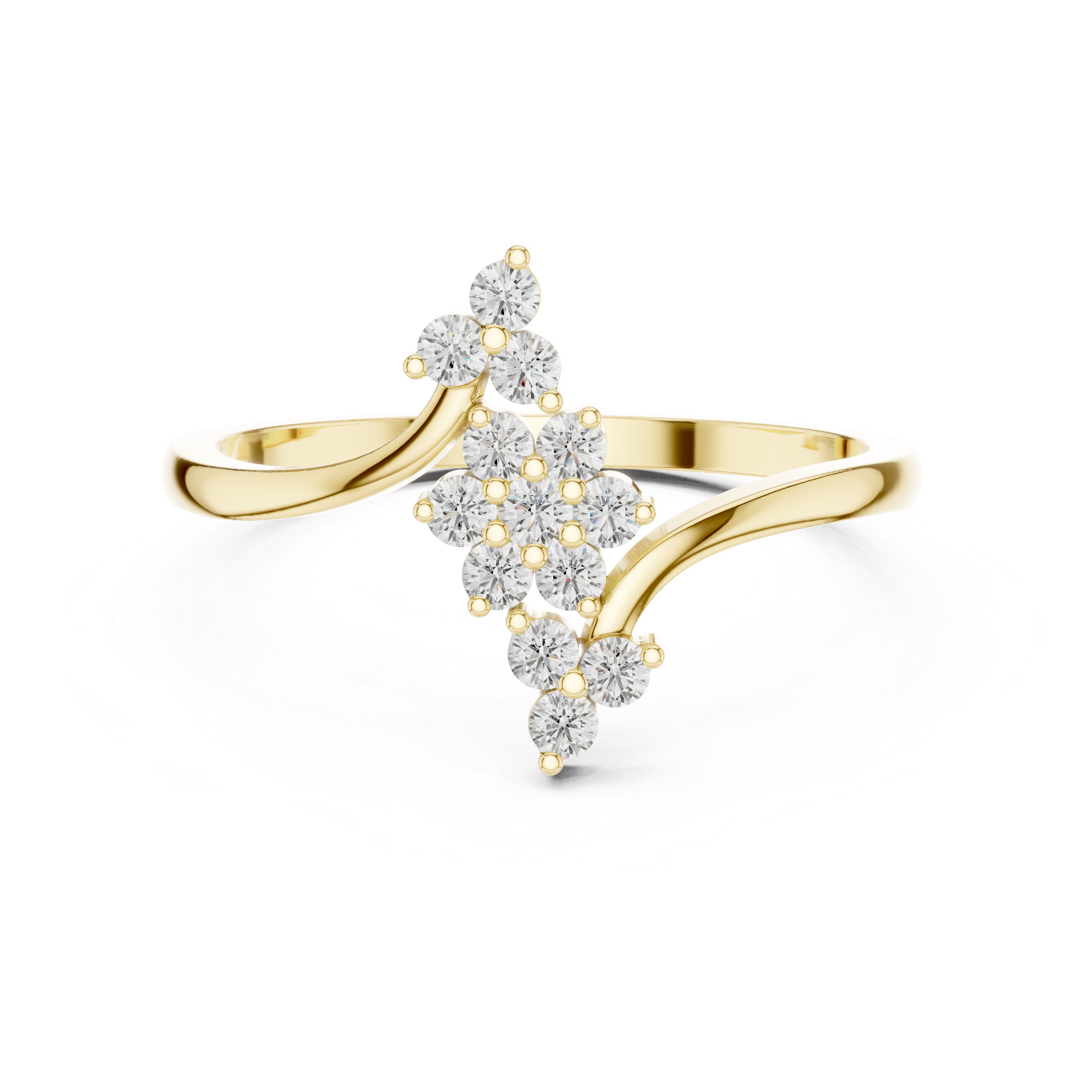 Round Brilliant Diamond Cluster Bypass Wedding Ring