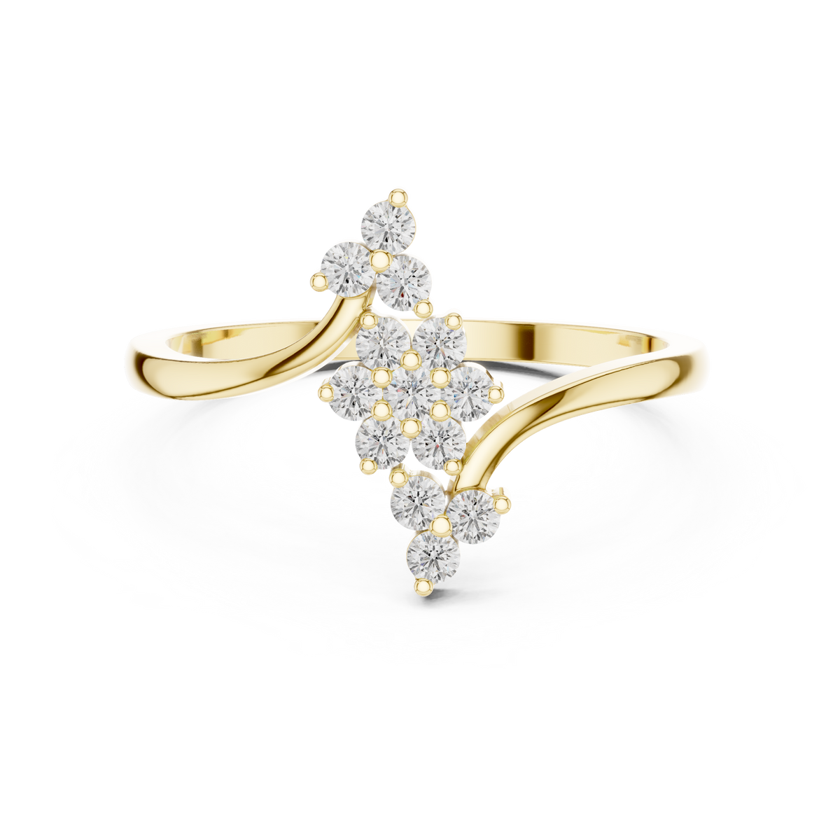 Round Brilliant Diamond Cluster Bypass Wedding Ring