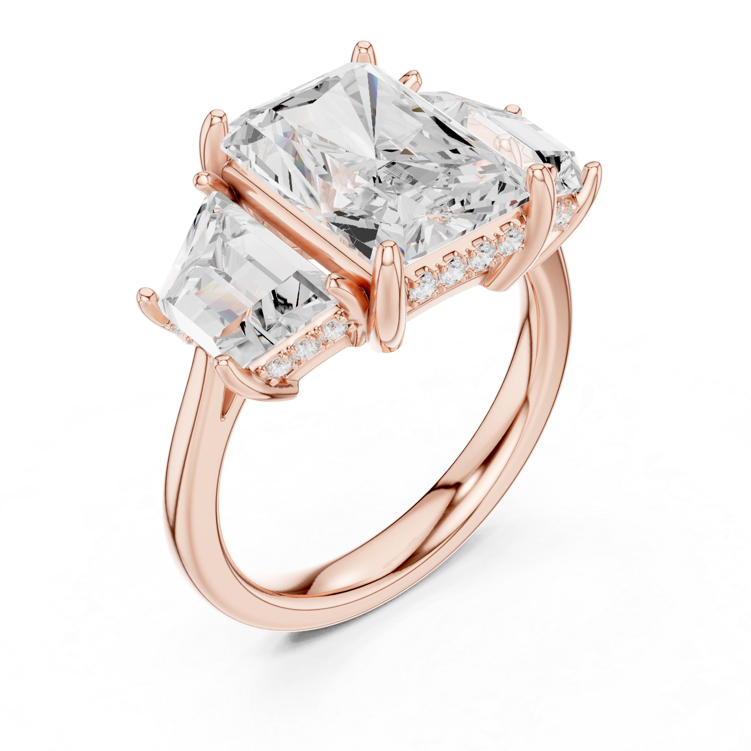 Radiant Cut Lab Diamond Three Stone Engagement Ring