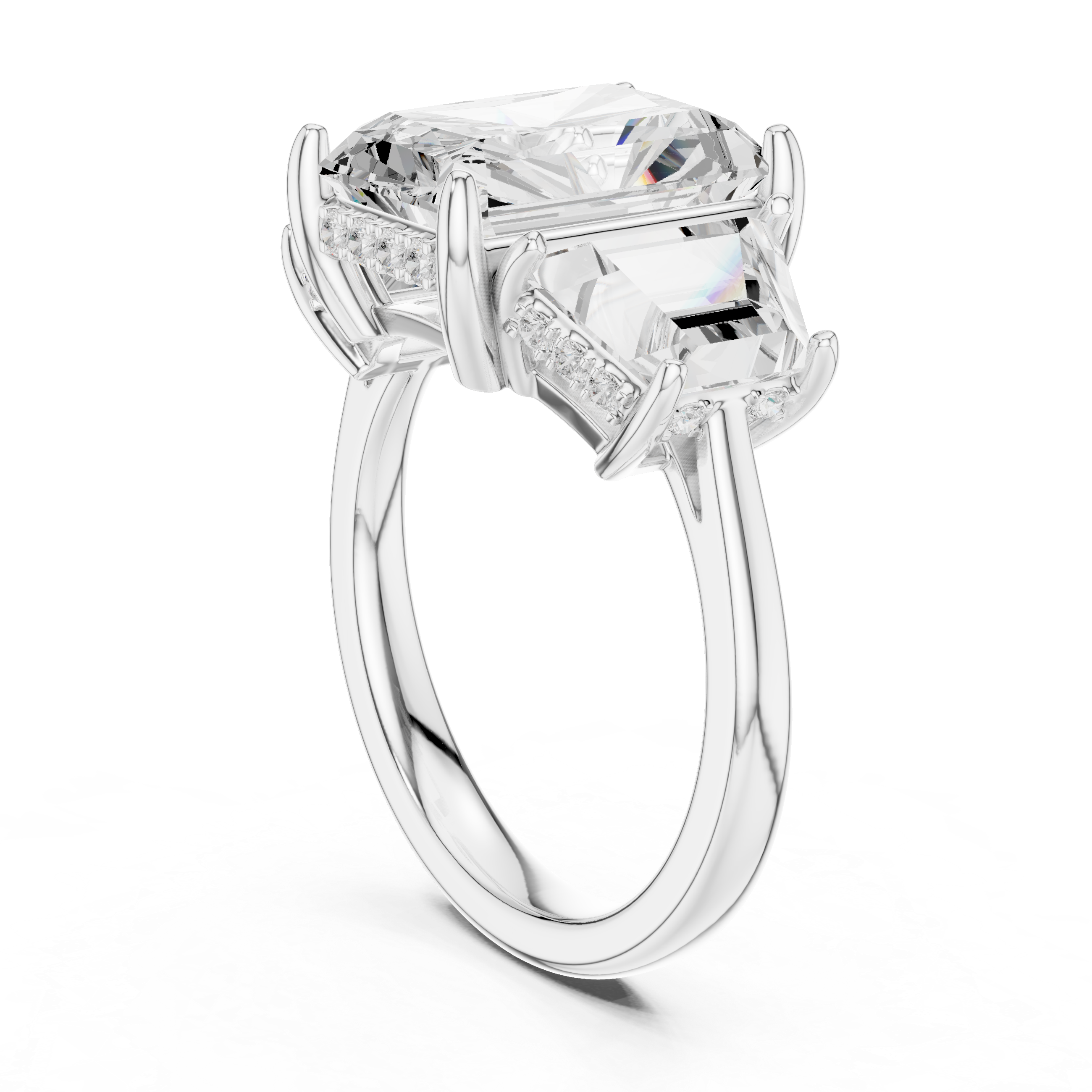 Radiant Cut Lab Diamond Three Stone Engagement Ring