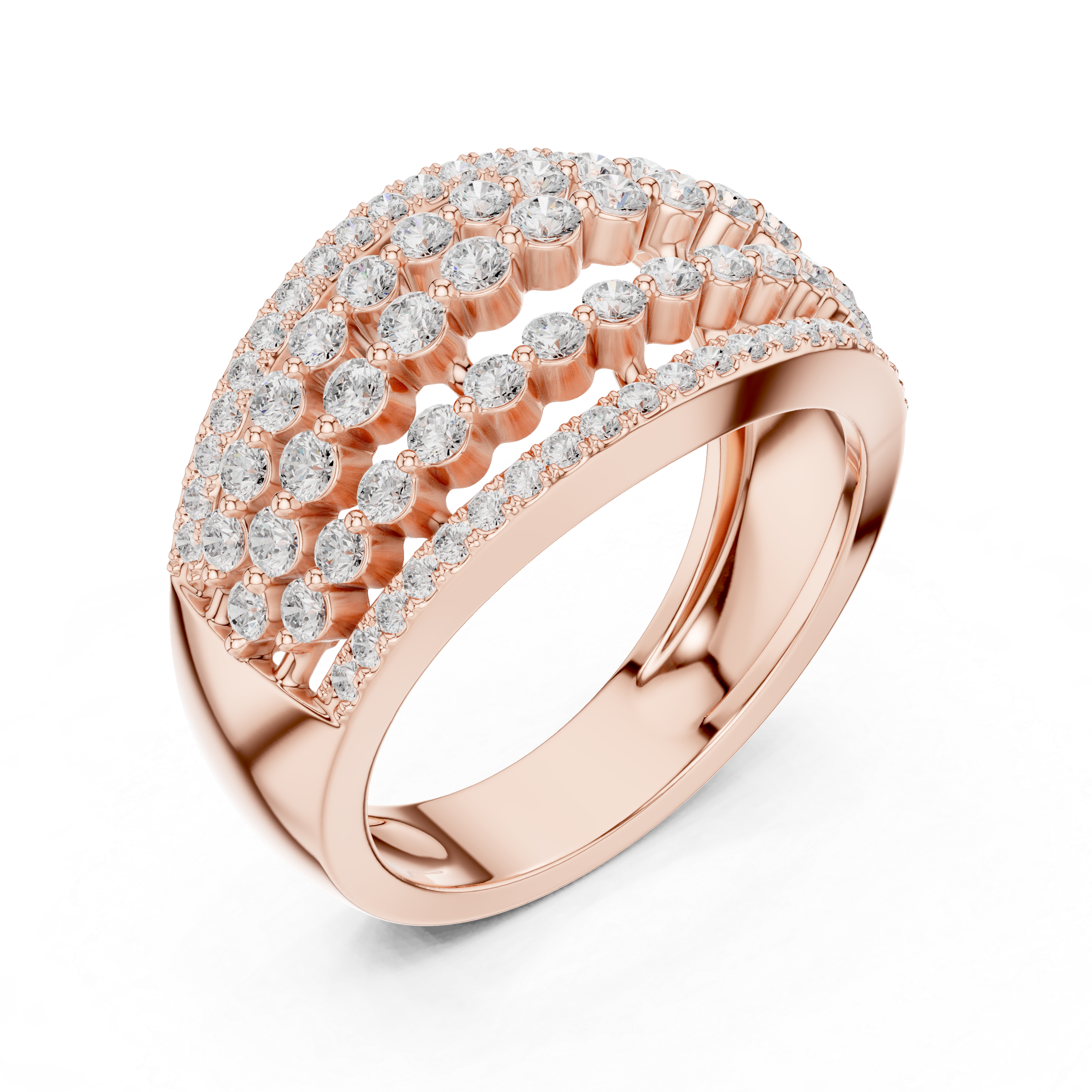 Round Brilliant Cut Wide Multi-Row Diamond Statement Ring