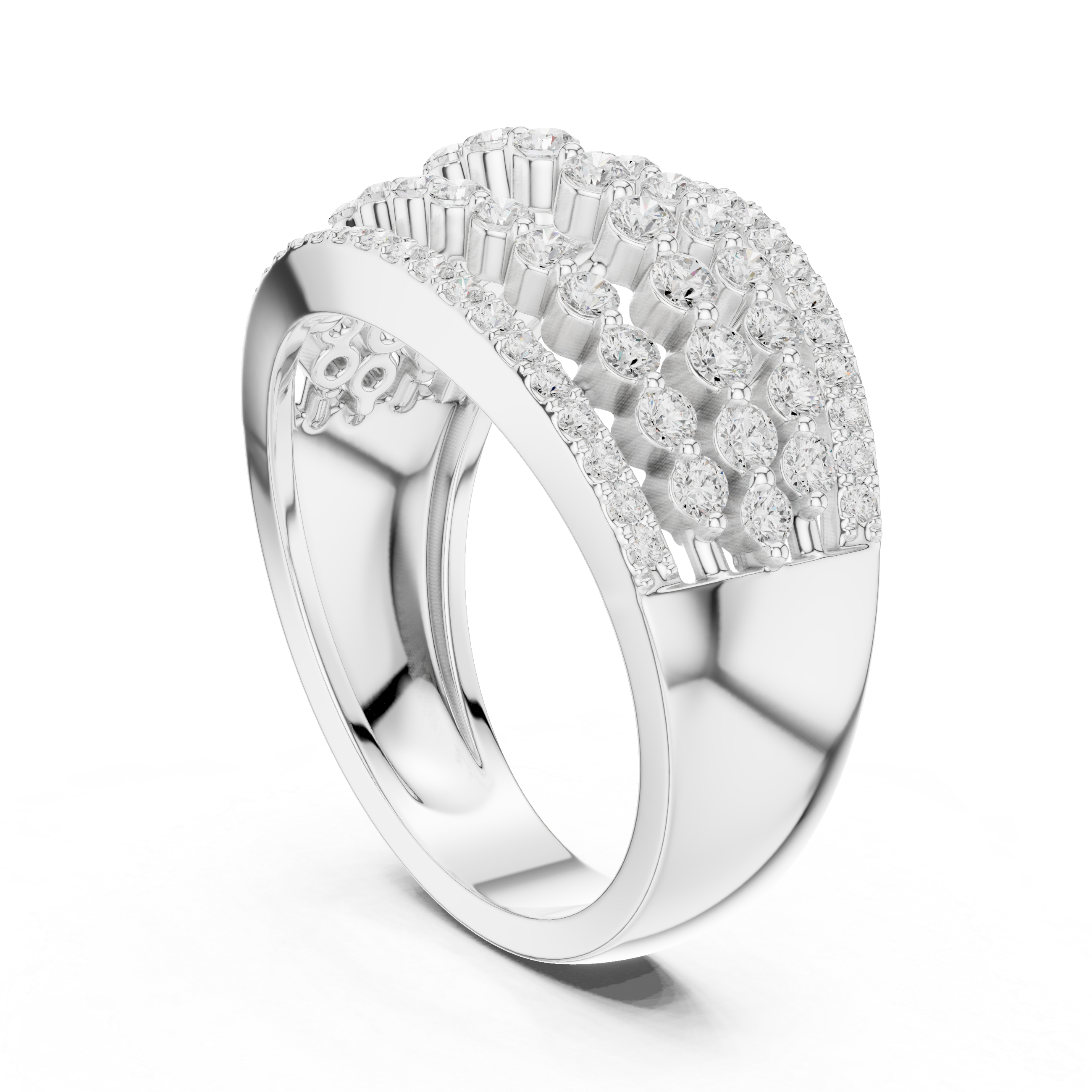Round Brilliant Cut Wide Multi-Row Diamond Statement Ring