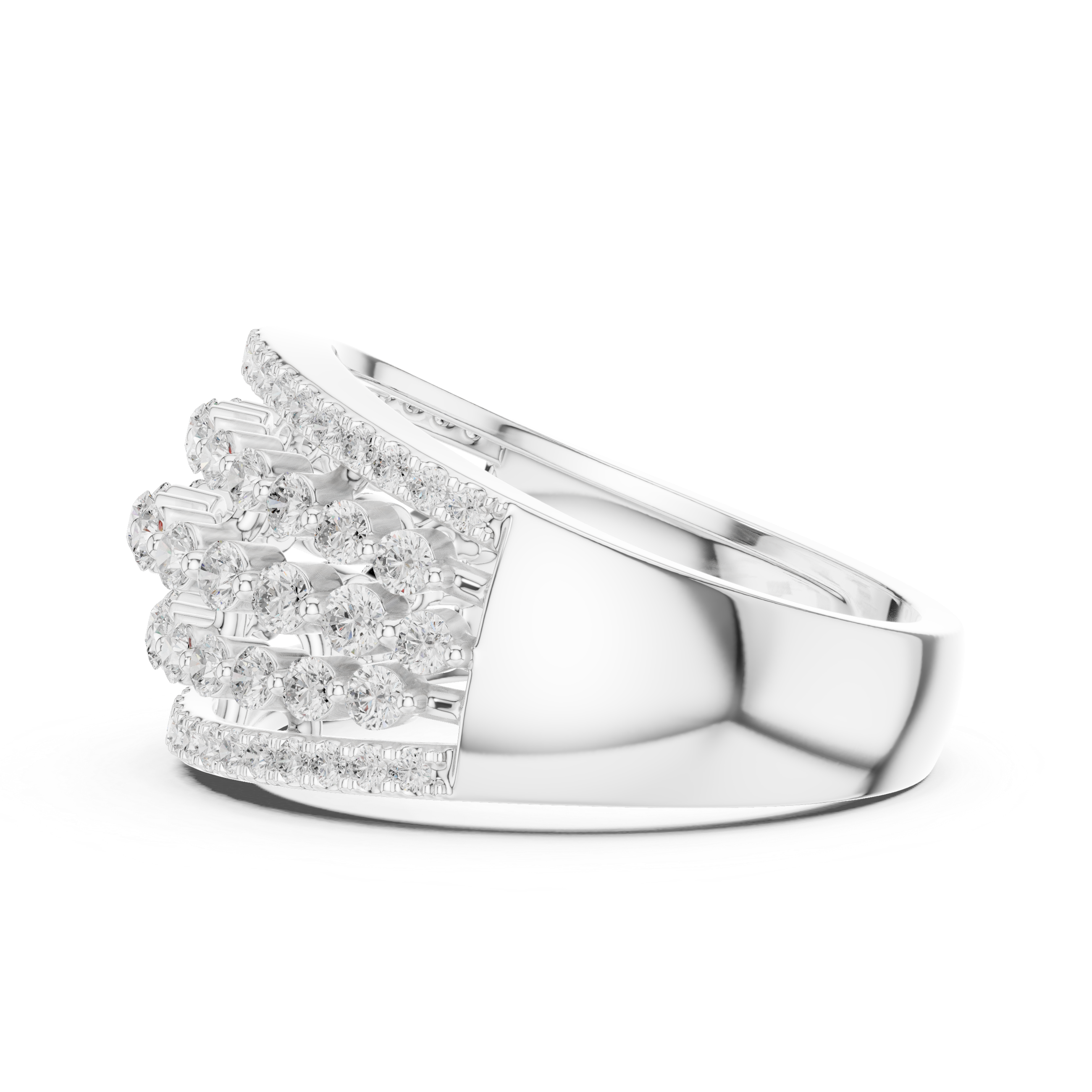 Round Brilliant Cut Wide Multi-Row Diamond Statement Ring