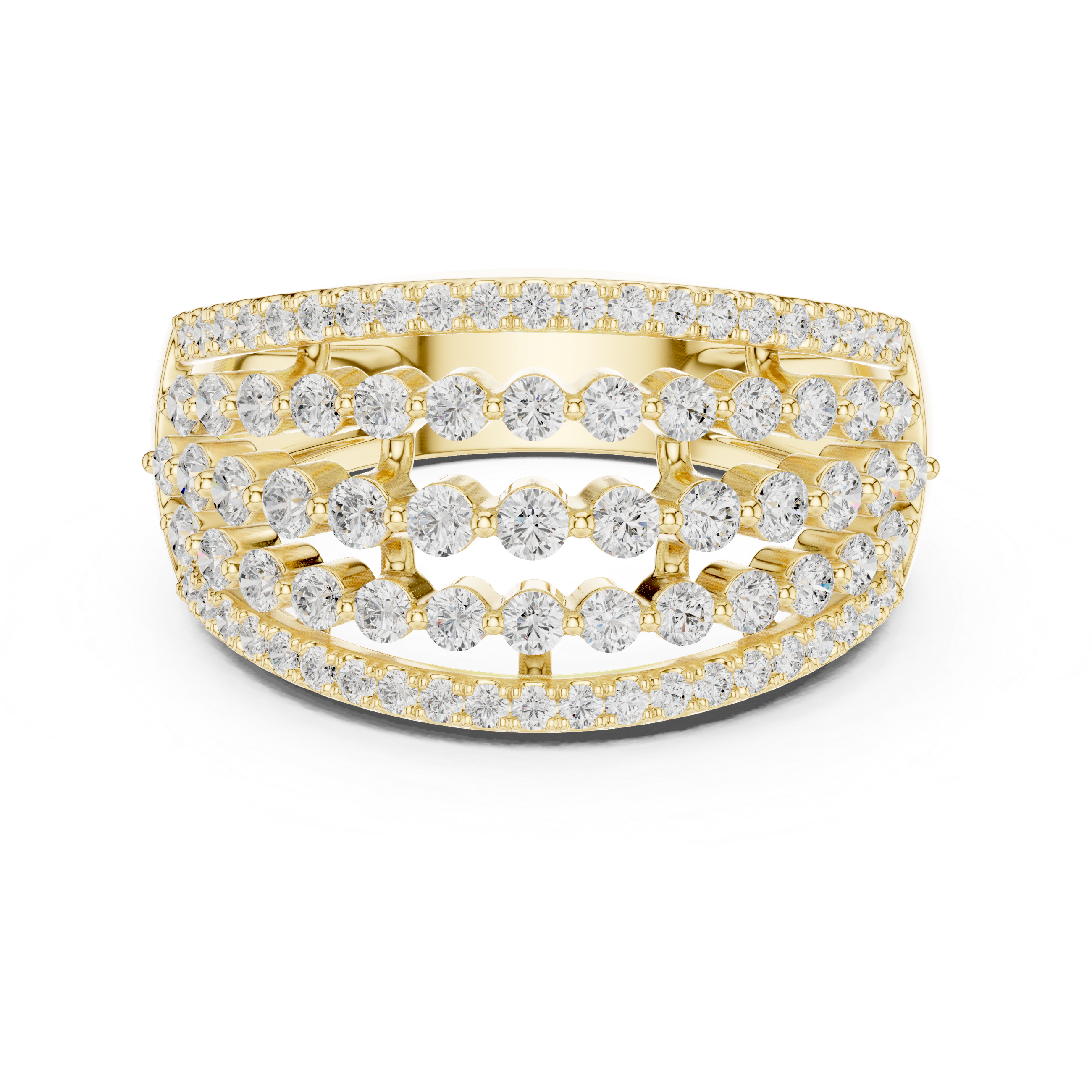Round Brilliant Cut Wide Multi-Row Diamond Statement Ring