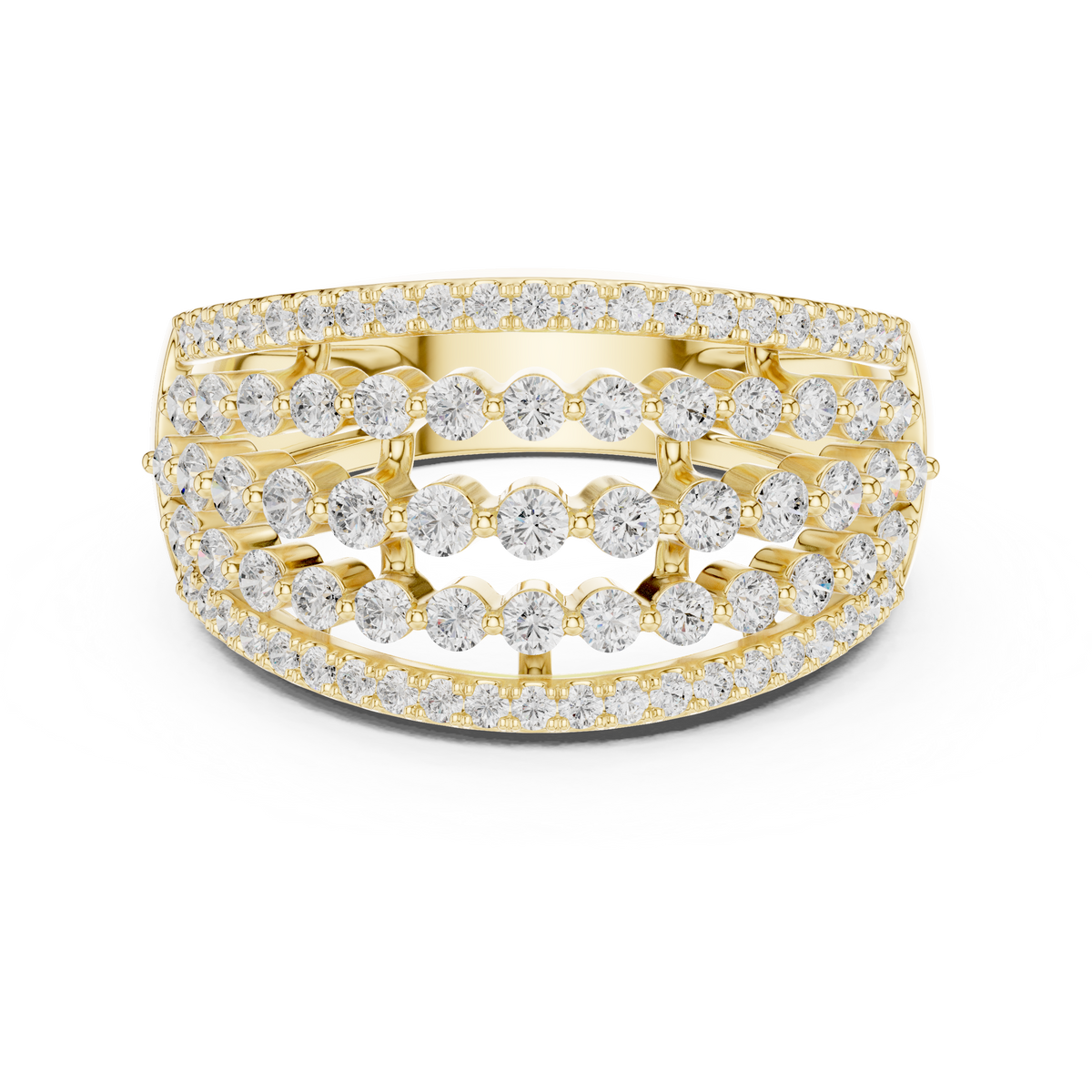 Round Brilliant Cut Wide Multi-Row Diamond Statement Ring