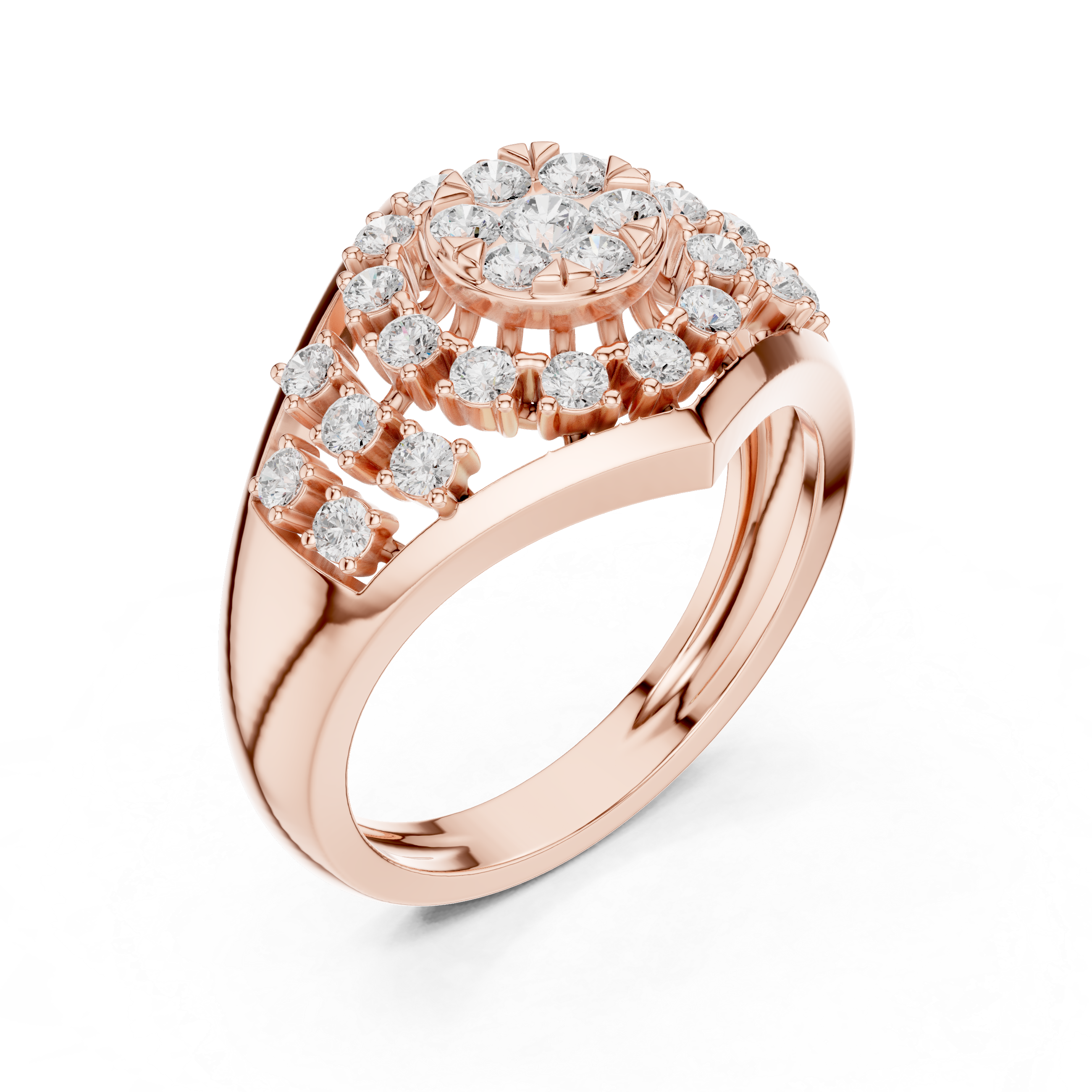 Round Cut Diamond Cluster Statement Ring