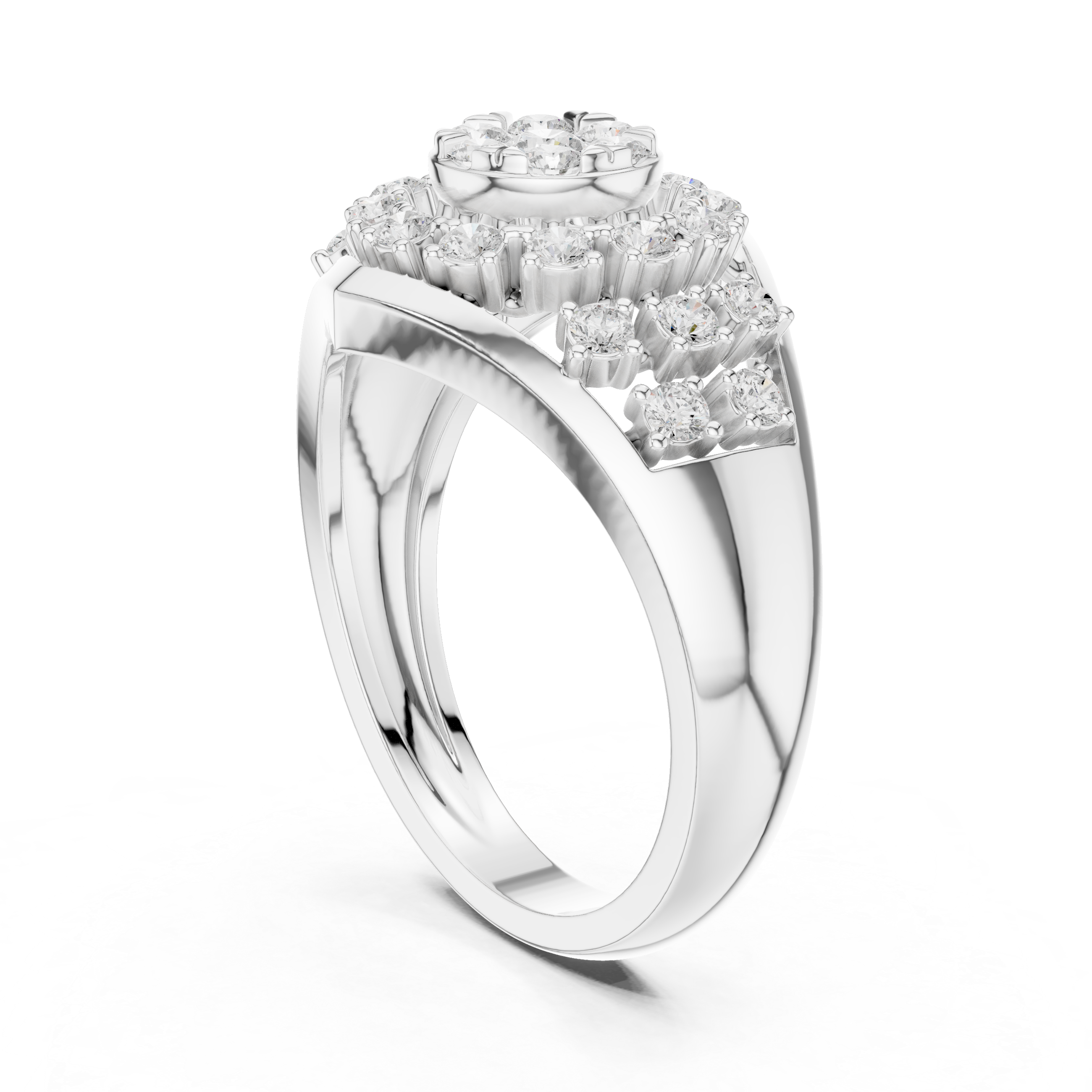 Round Cut Diamond Cluster Statement Ring