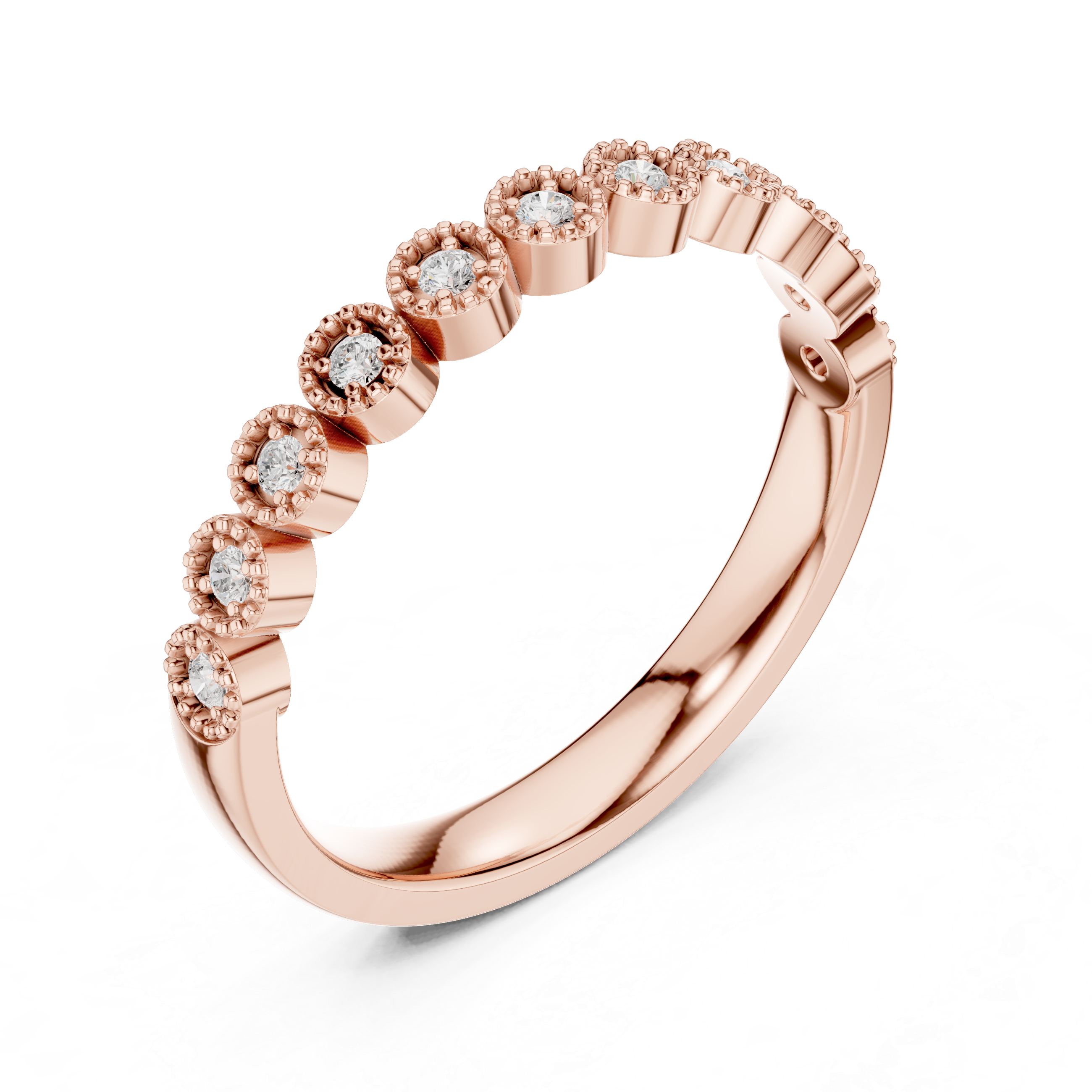 Round Cut Diamond Milgrain Half-Eternity Band