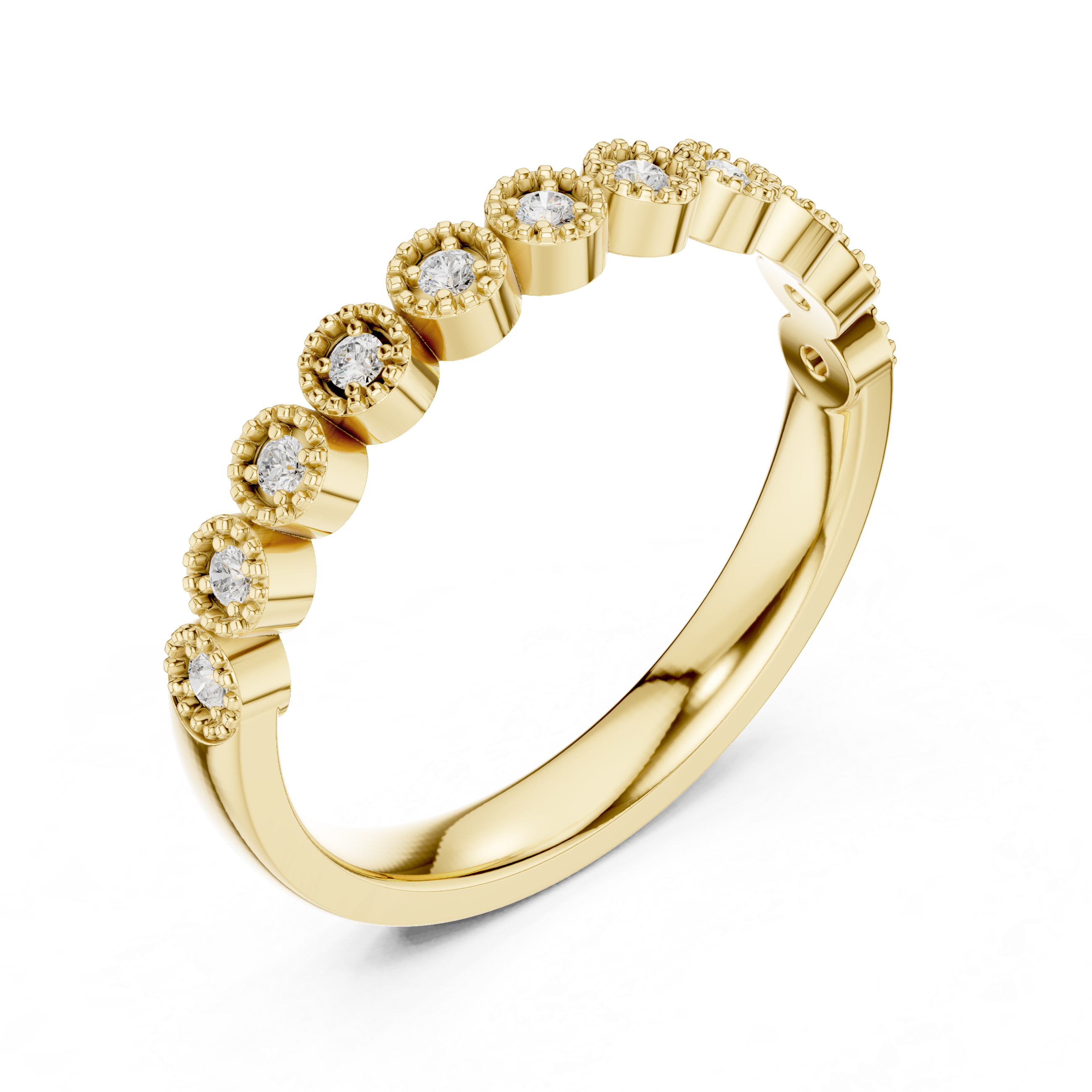 Round Cut Diamond Milgrain Half-Eternity Band