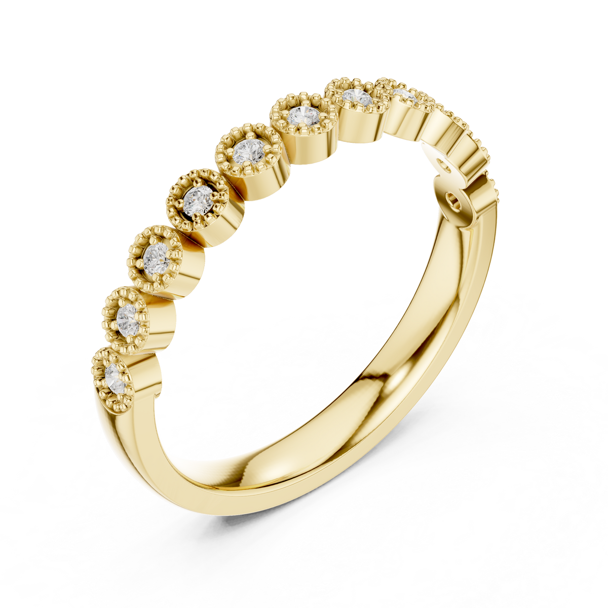 Round Cut Diamond Milgrain Half-Eternity Band