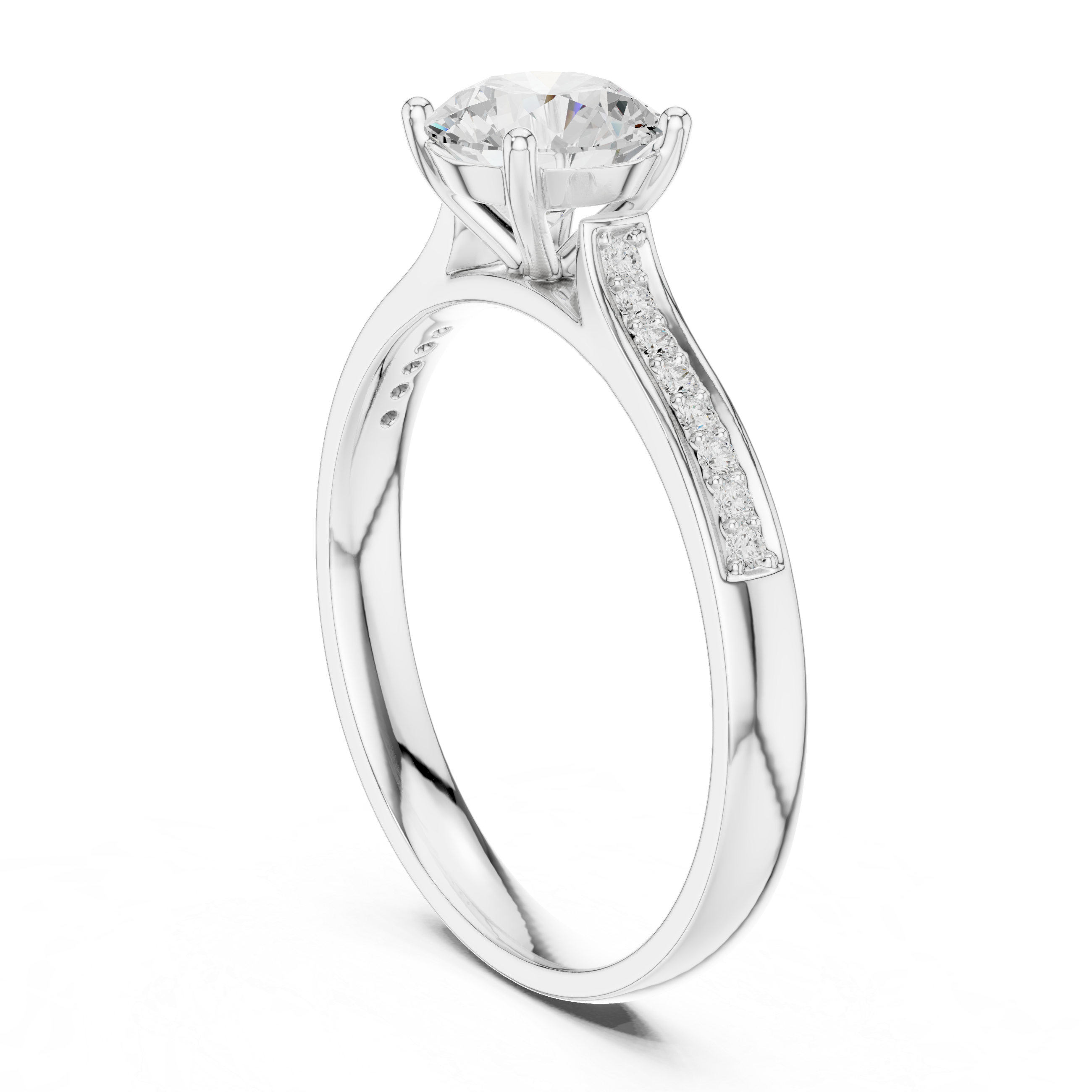 Round Brilliant Pave With Cathedral Shank Bridal Ring