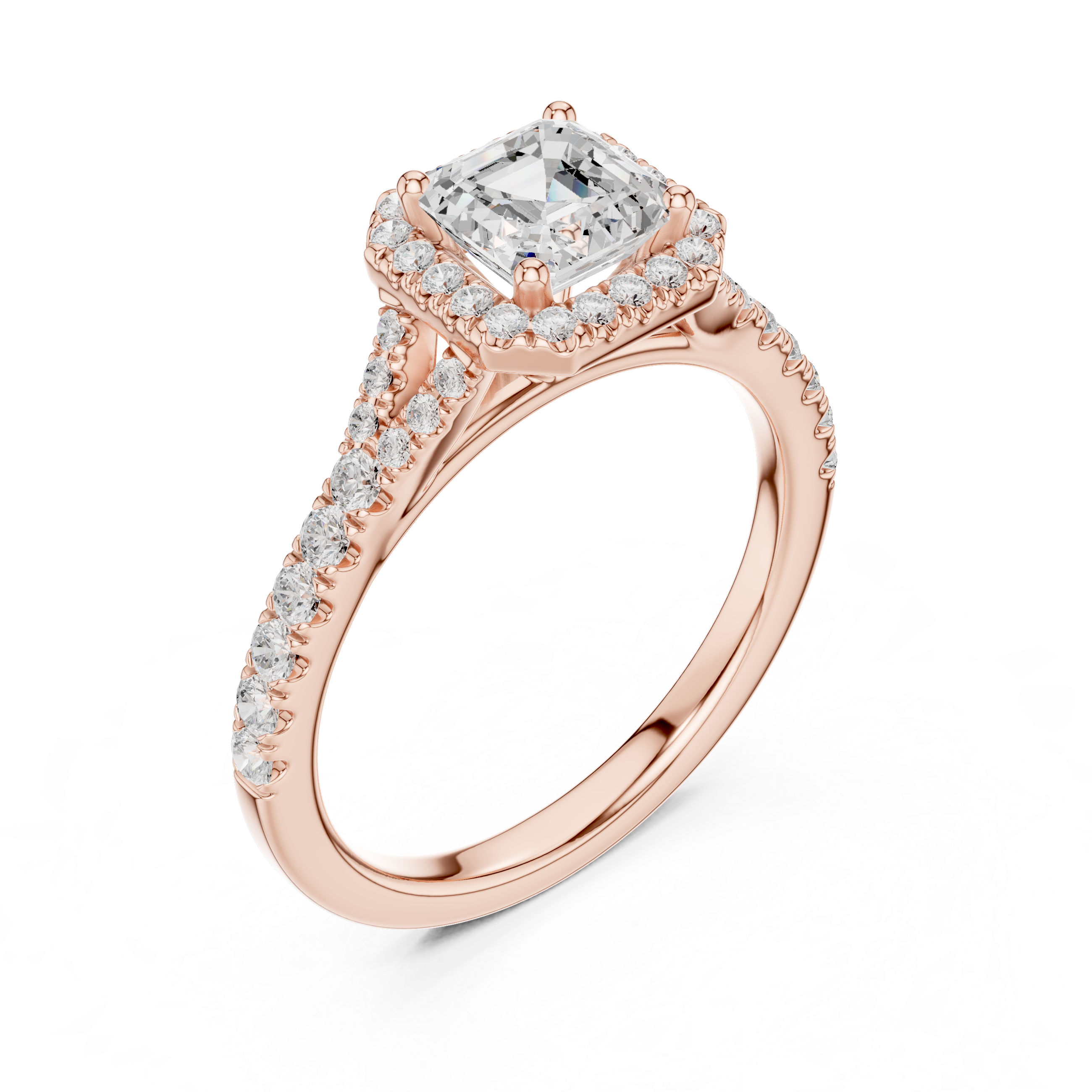 Asscher Cut Halo Split Shank Ring