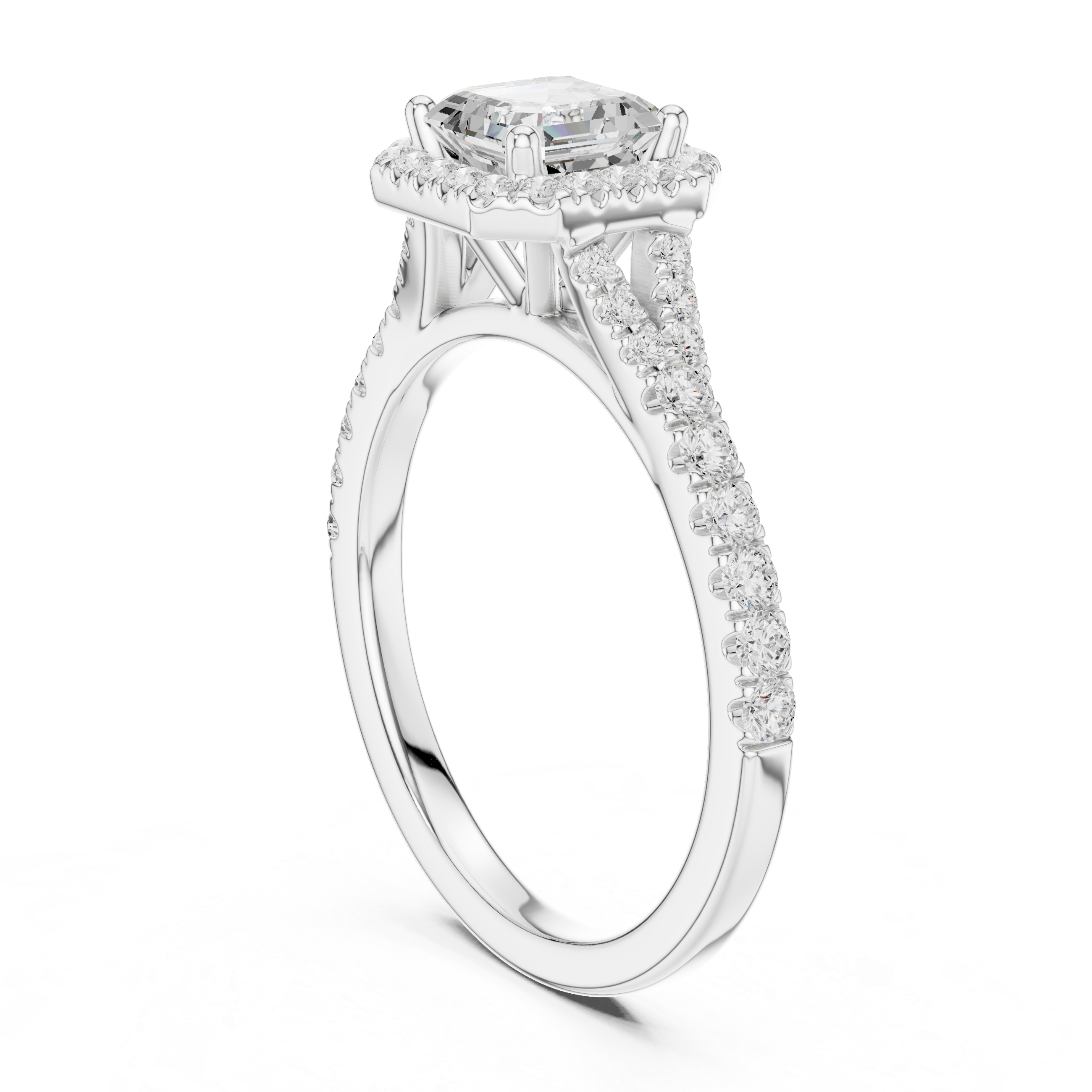 Asscher Cut Halo Split Shank Ring