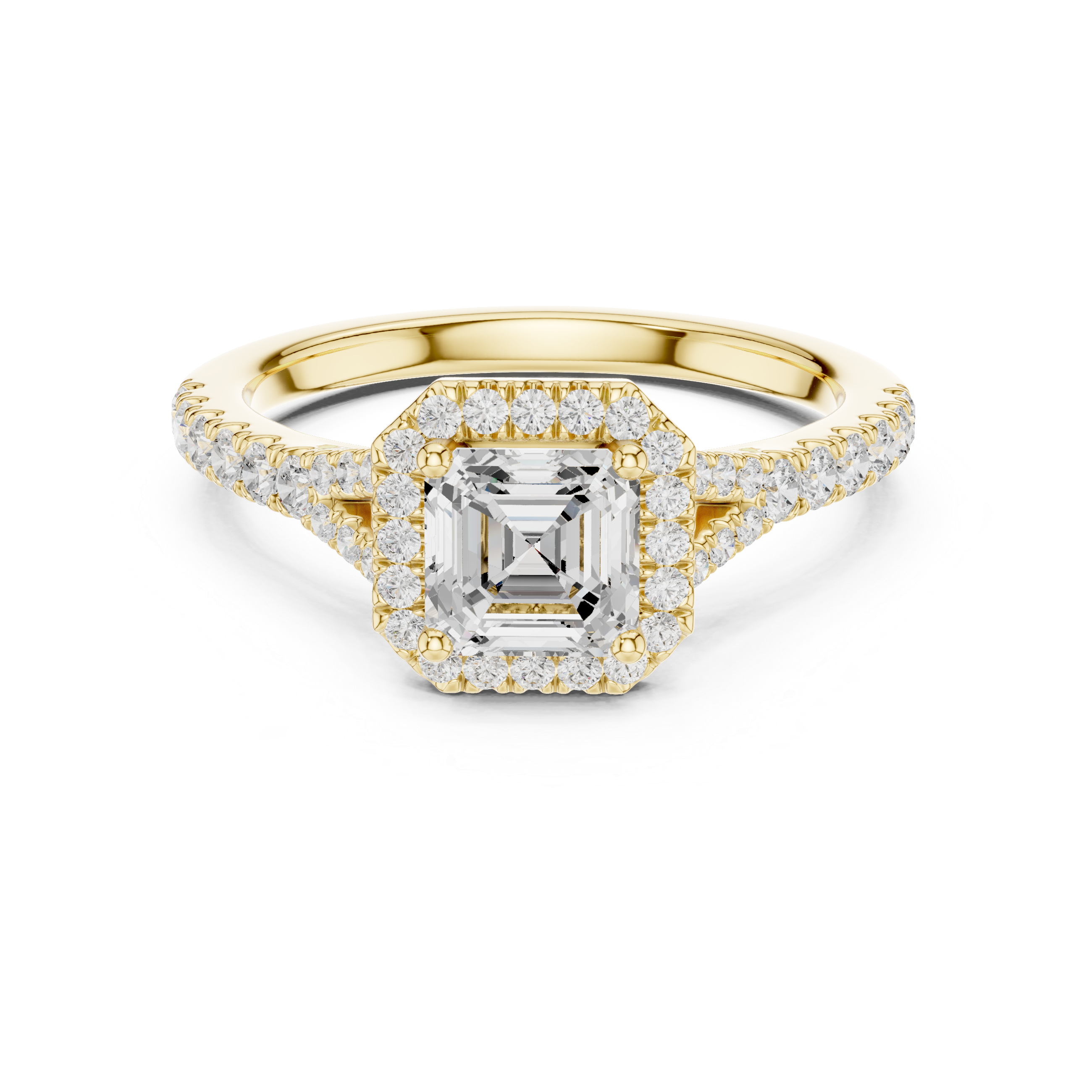 Asscher Cut Halo Split Shank Ring