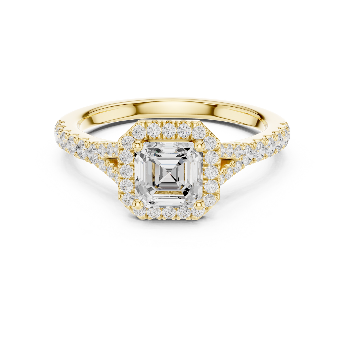 Asscher Cut Halo Split Shank Ring