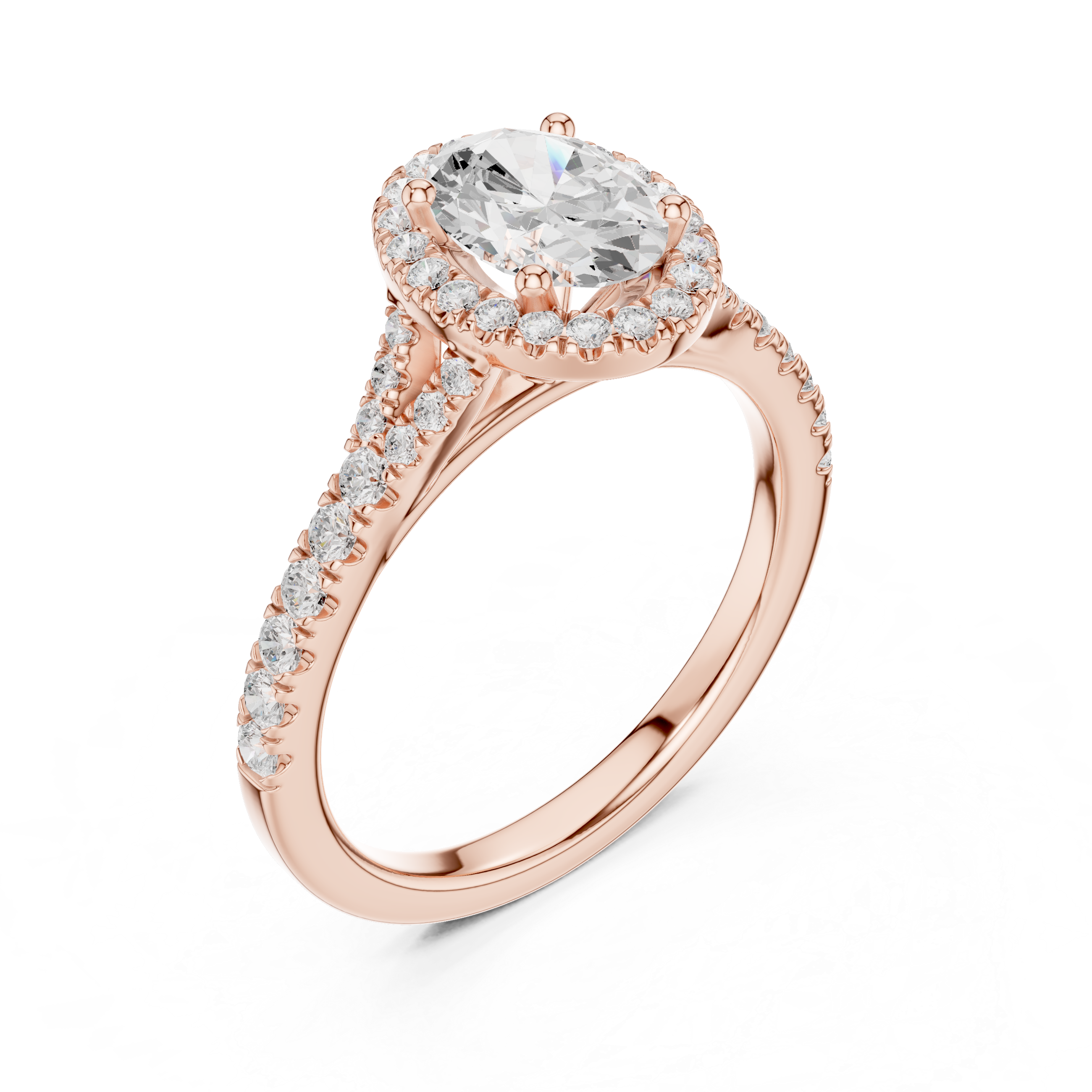 Oval Cut Halo Split Shank Ring