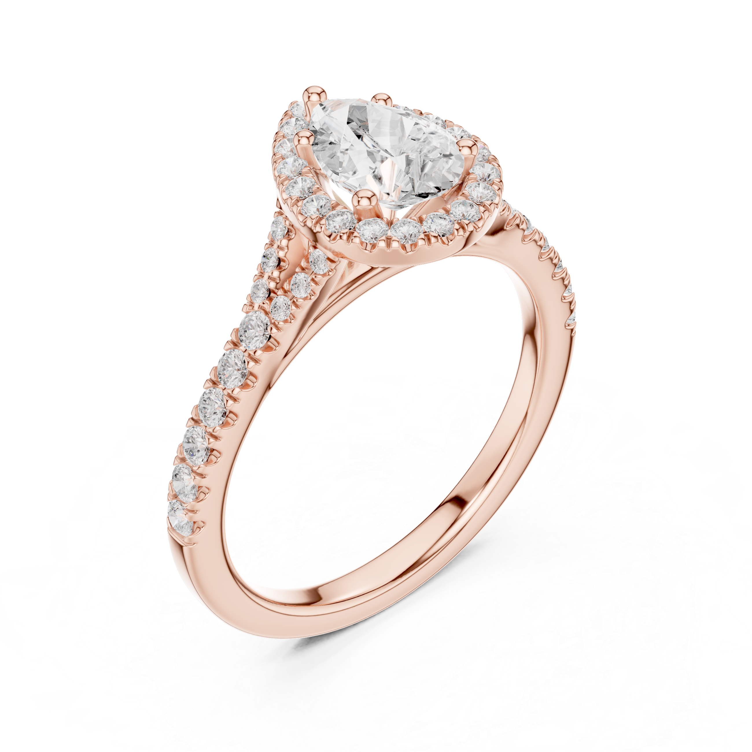Pear Cut Halo Split Shank Ring