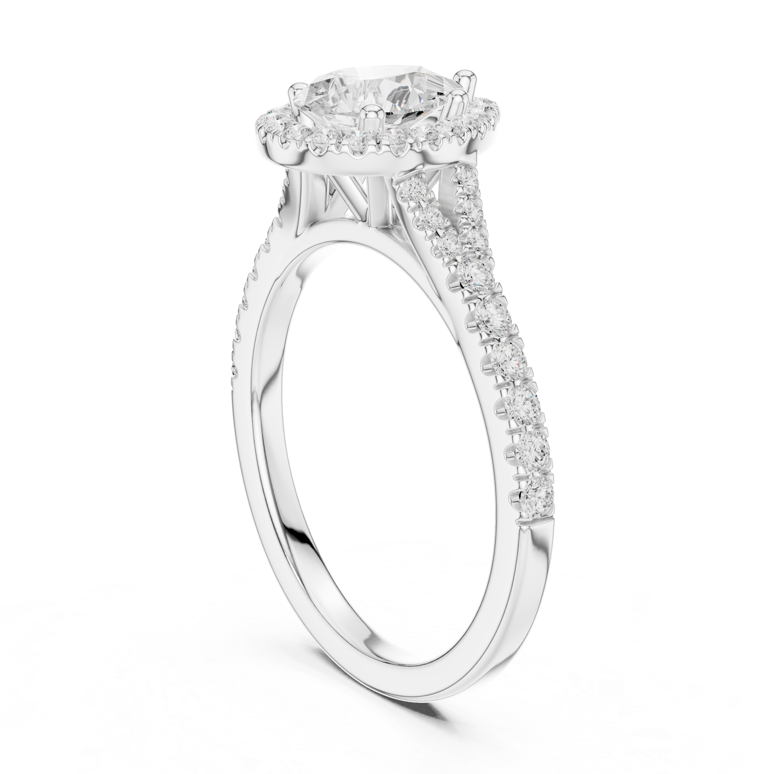 Pear Cut Halo Split Shank Ring