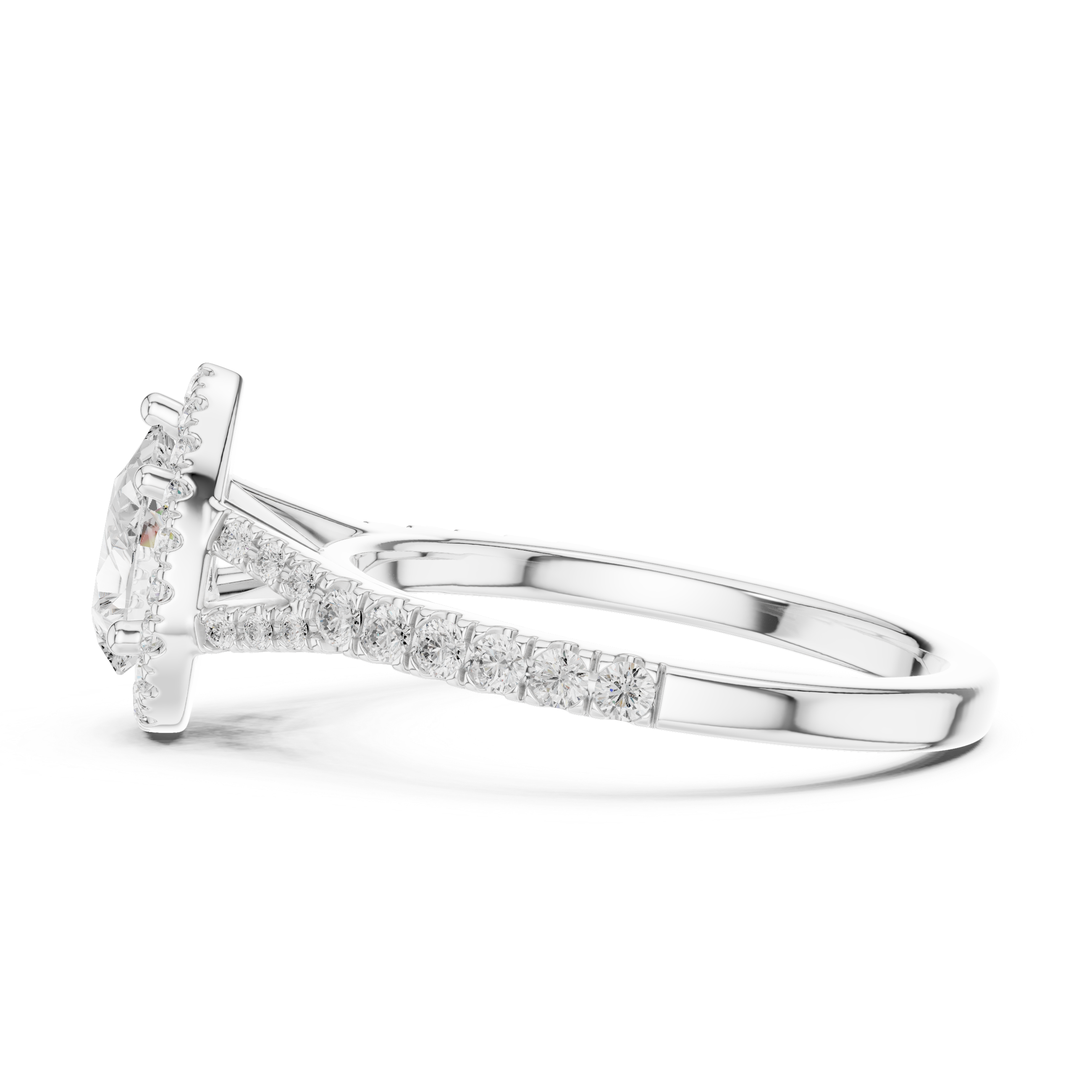 Pear Cut Halo Split Shank Ring