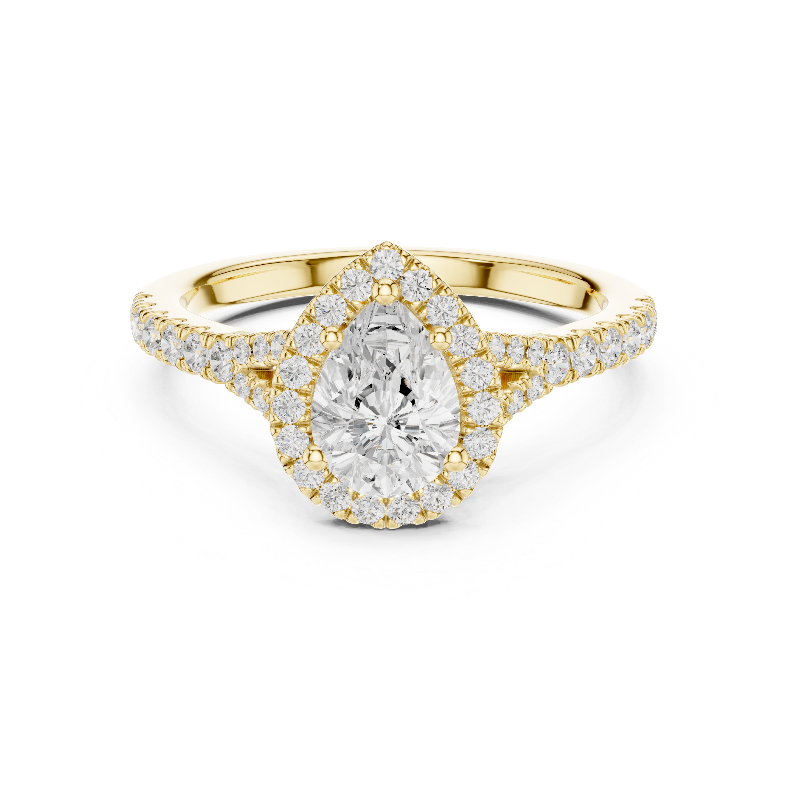 Pear Cut Halo Split Shank Ring