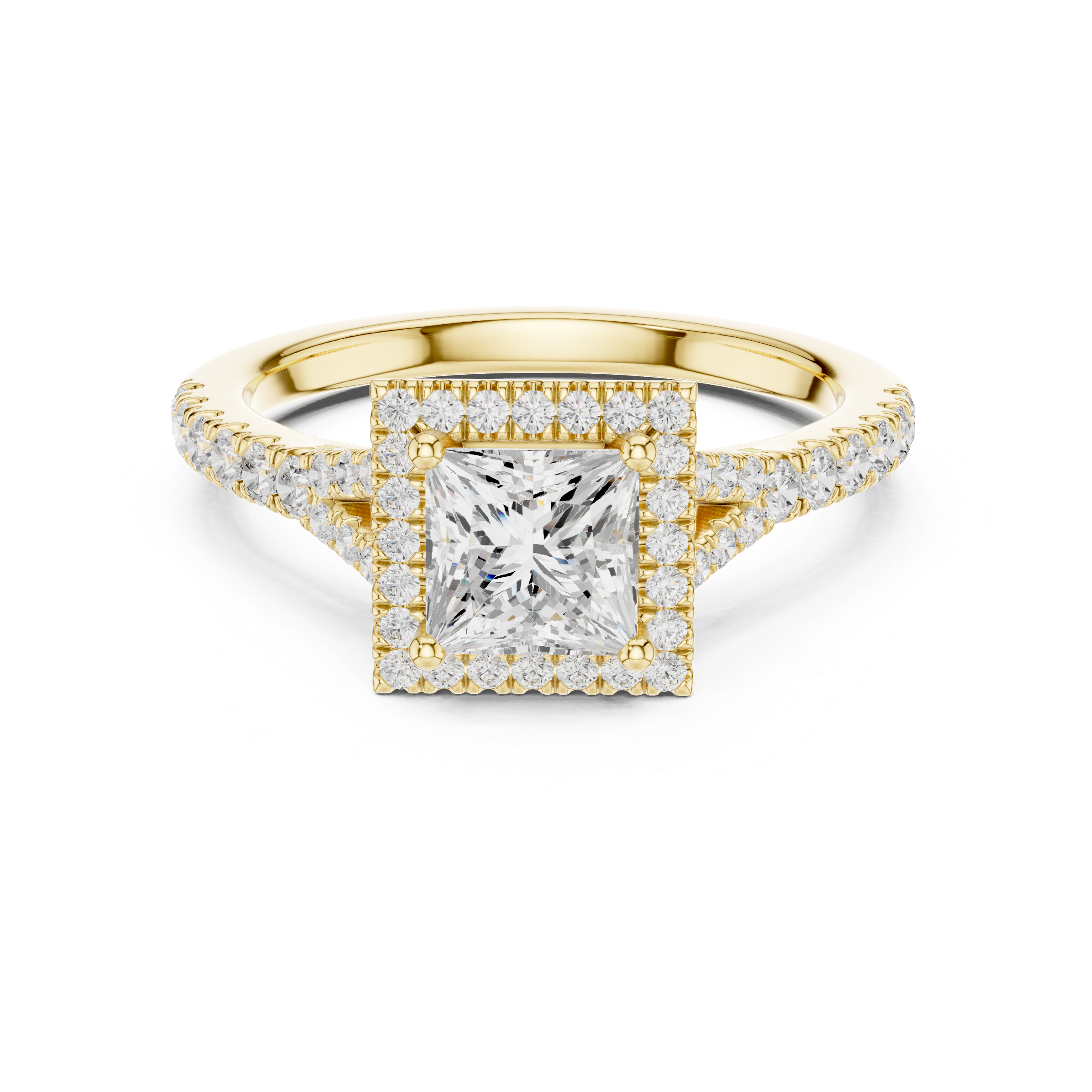 Princess Cut Halo Split Shank Ring