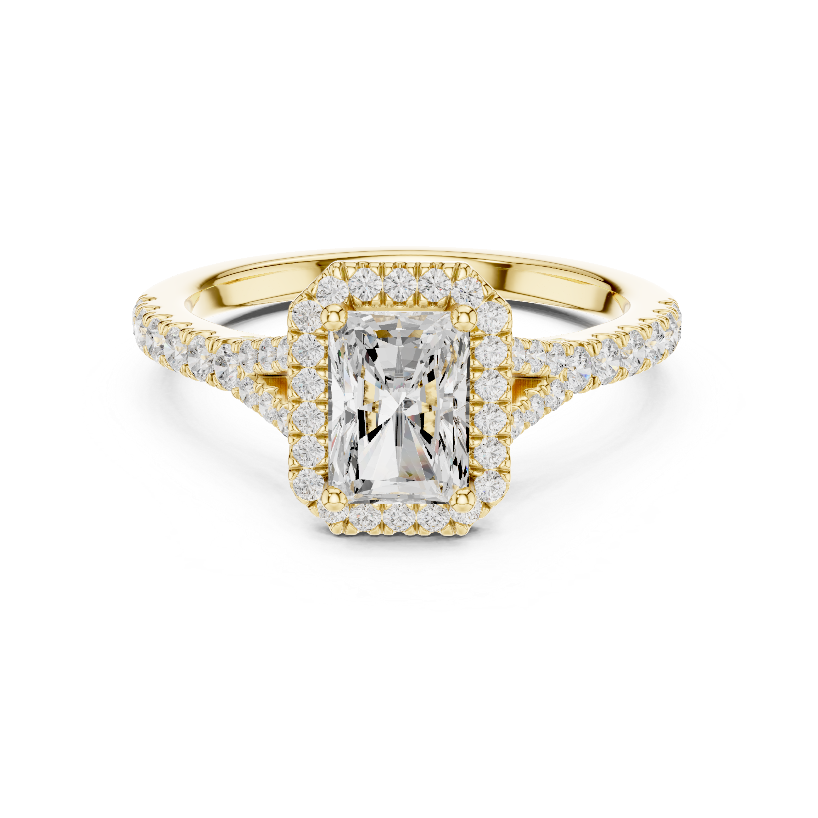 Radiant Cut Halo Split Shank Ring