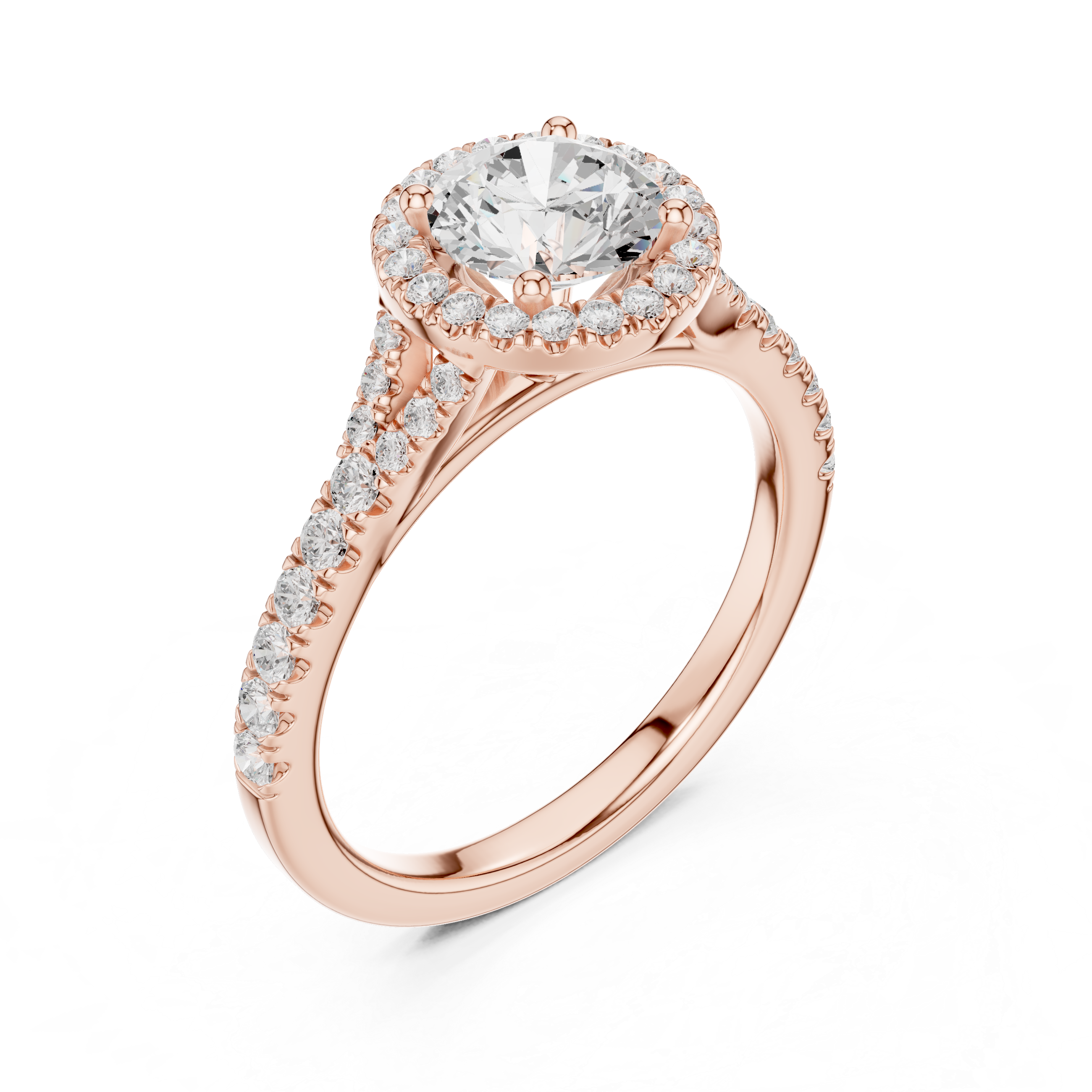 Round Cut Halo Split Shank Ring