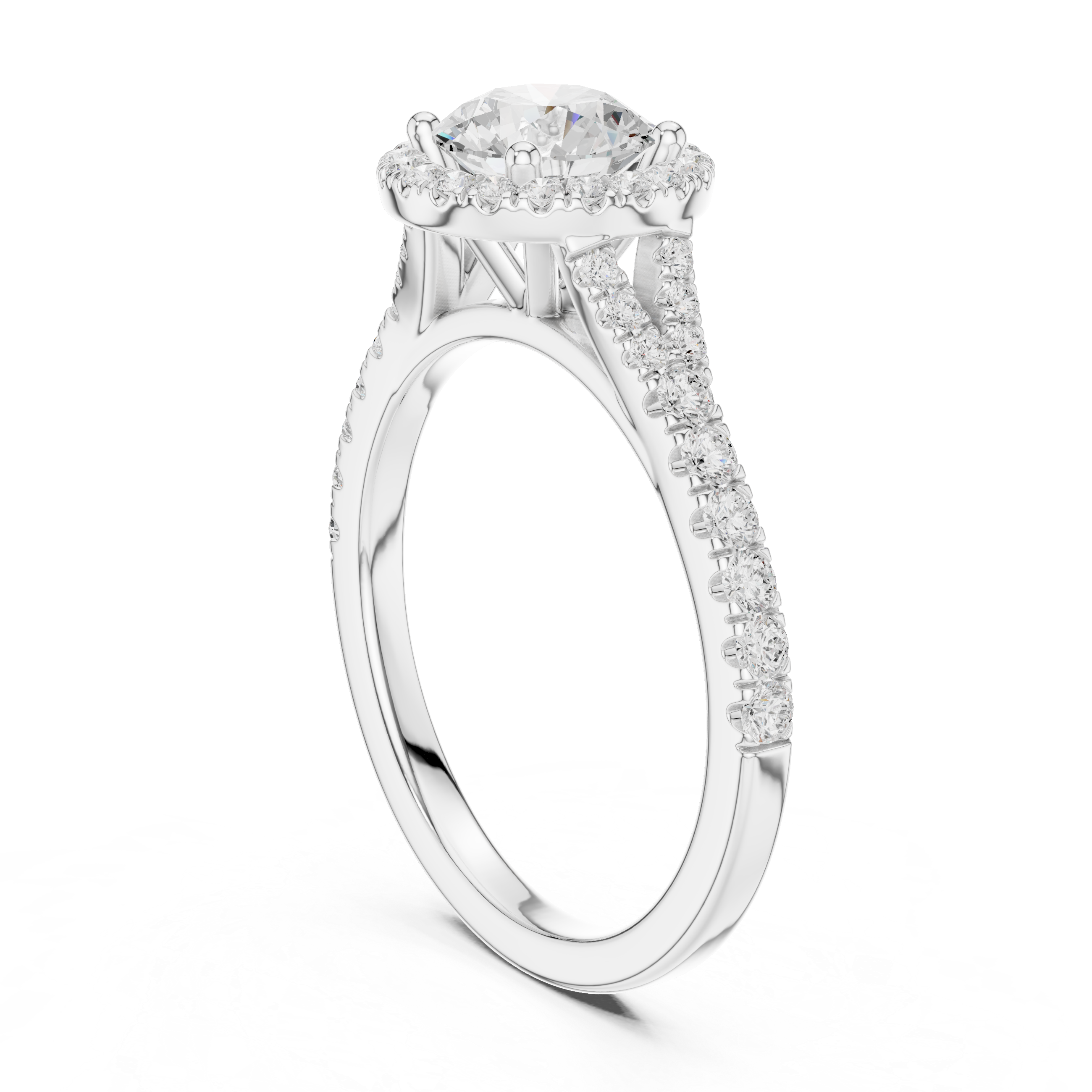 Round Cut Halo Split Shank Ring