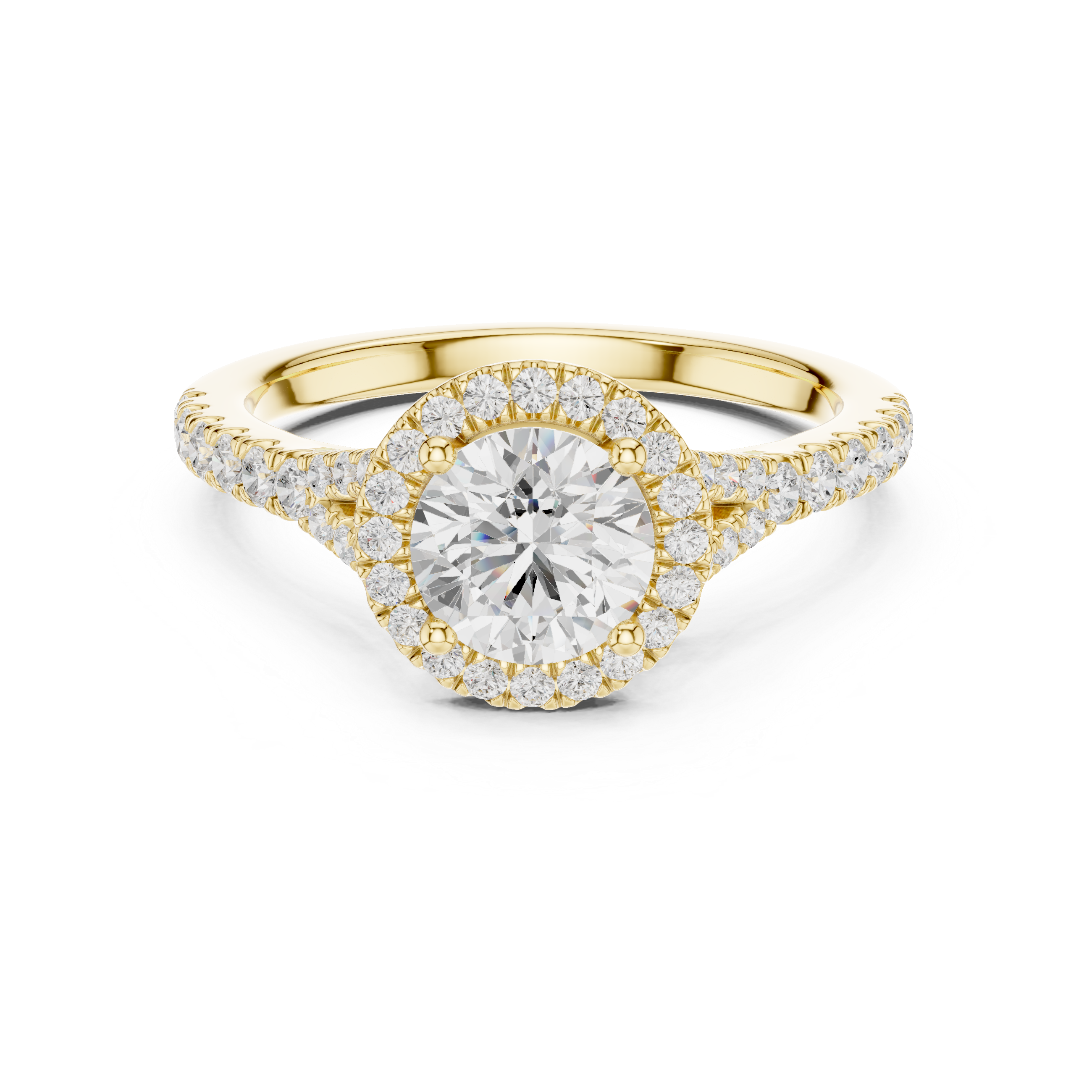 Round Cut Halo Split Shank Ring