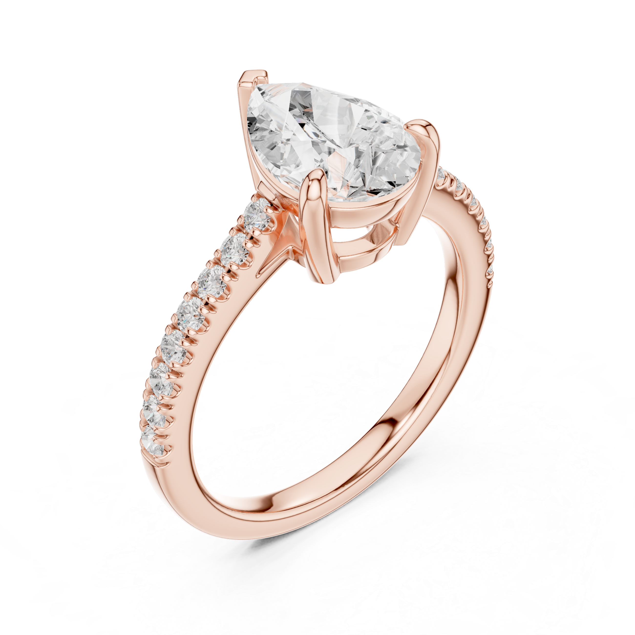 Pear Diamond 3-Prong Pave Ring