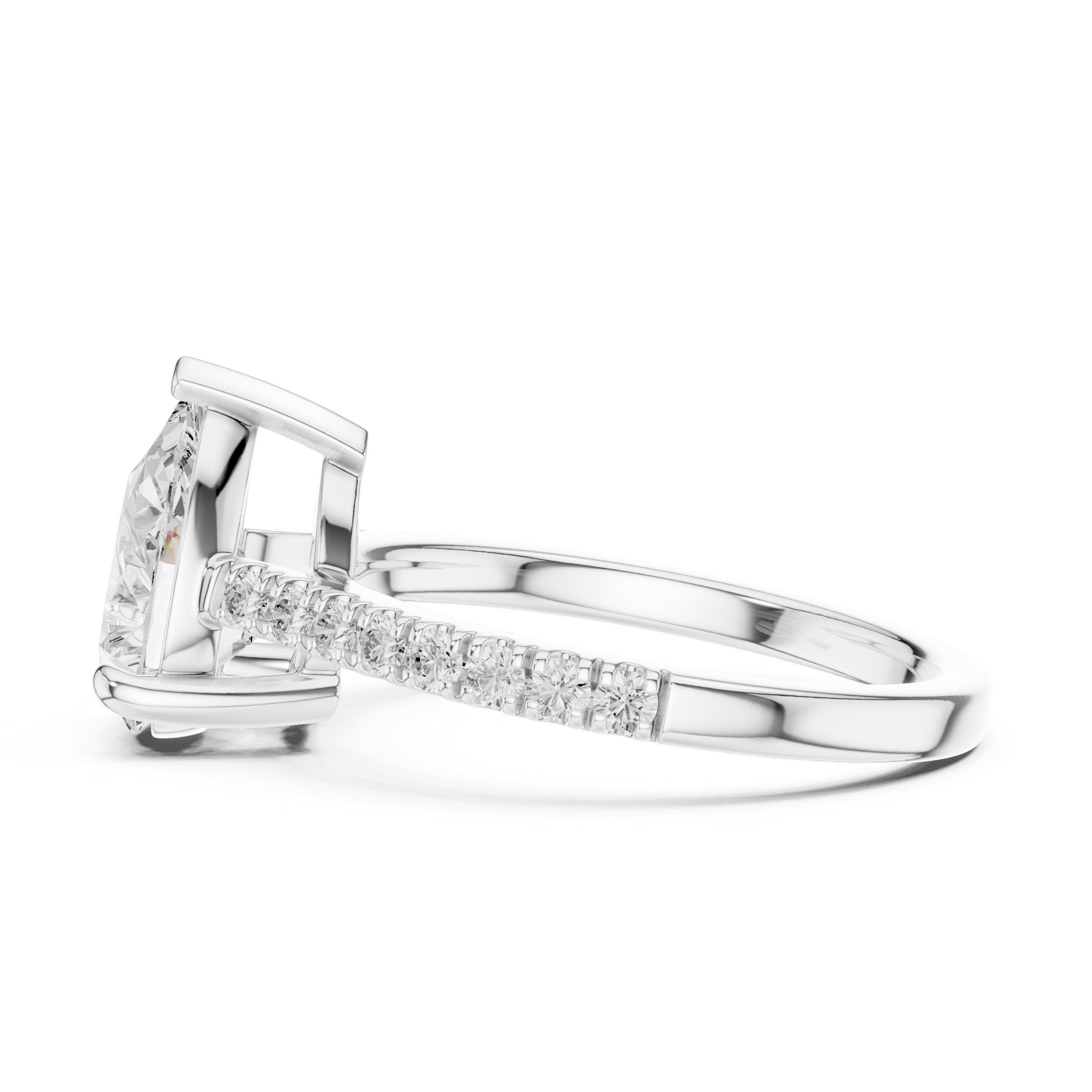 Pear Diamond 3-Prong Pave Ring