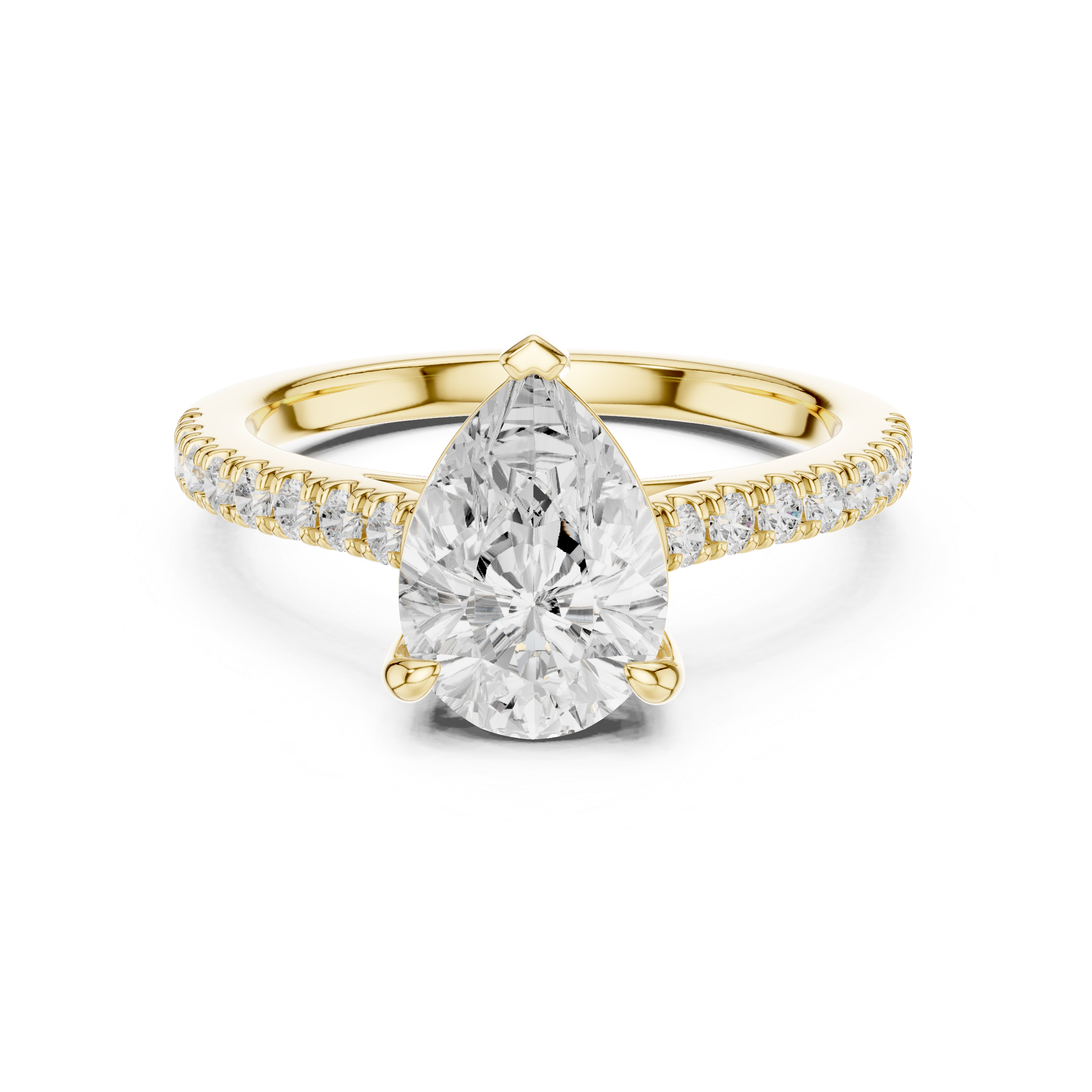 Pear Diamond 3-Prong Pave Ring
