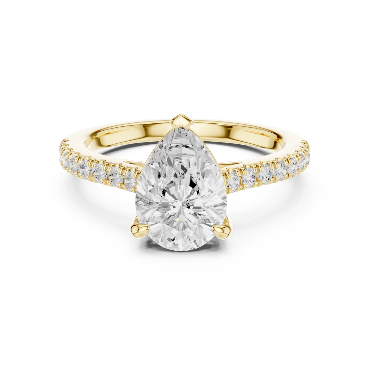 Pear Diamond 3-Prong Pave Ring