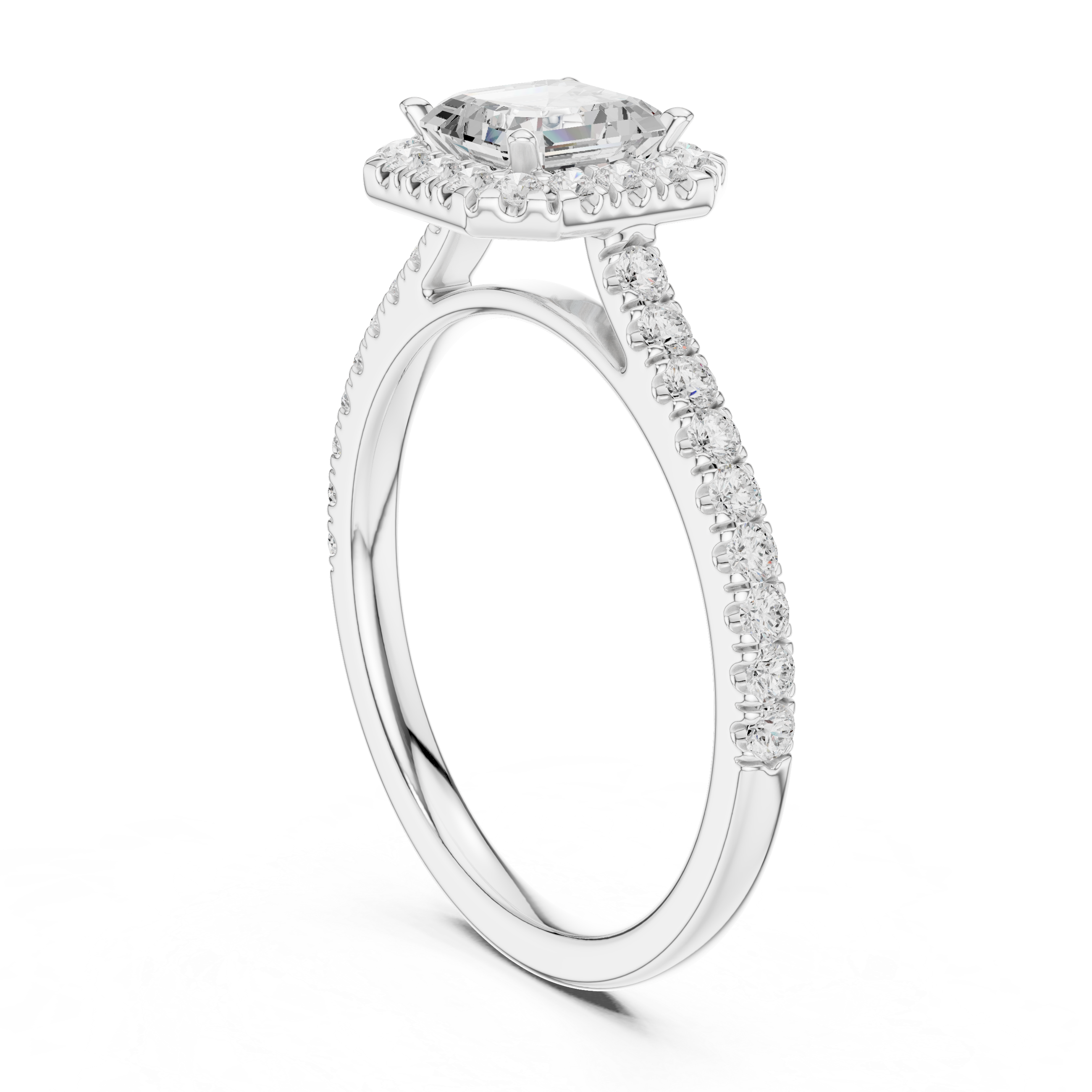 Asscher Lab Grown Diamond Halo Pave Set Ring
