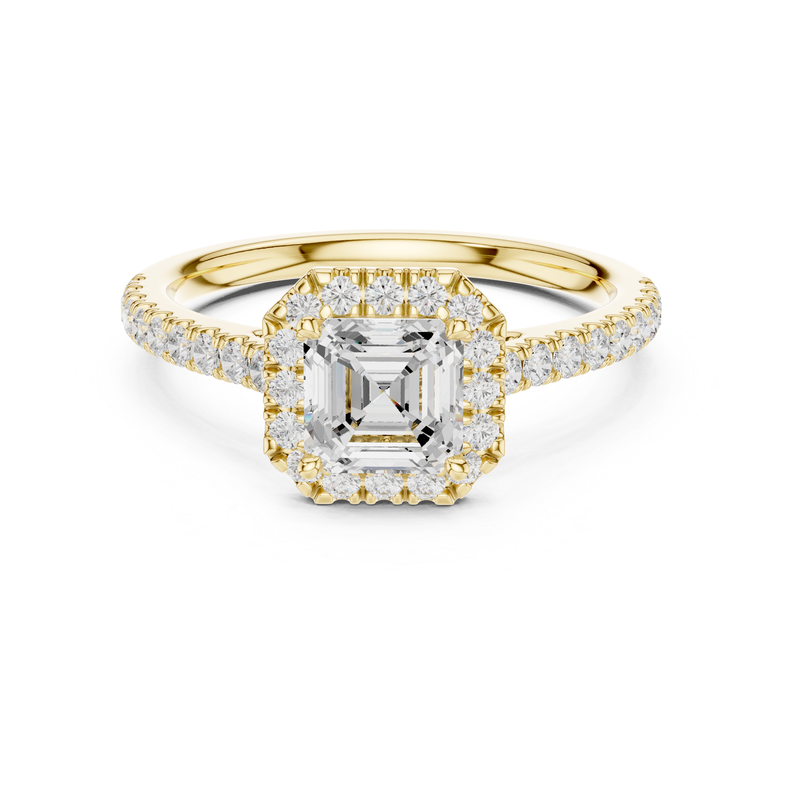 Asscher Lab Grown Diamond Halo Pave Set Ring