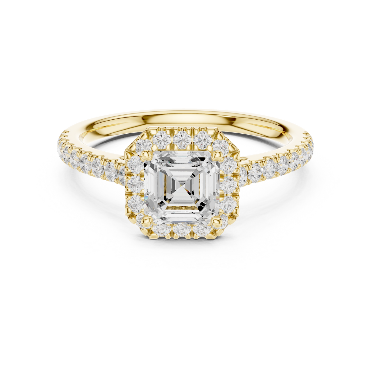 Asscher Lab Grown Diamond Halo Pave Set Ring