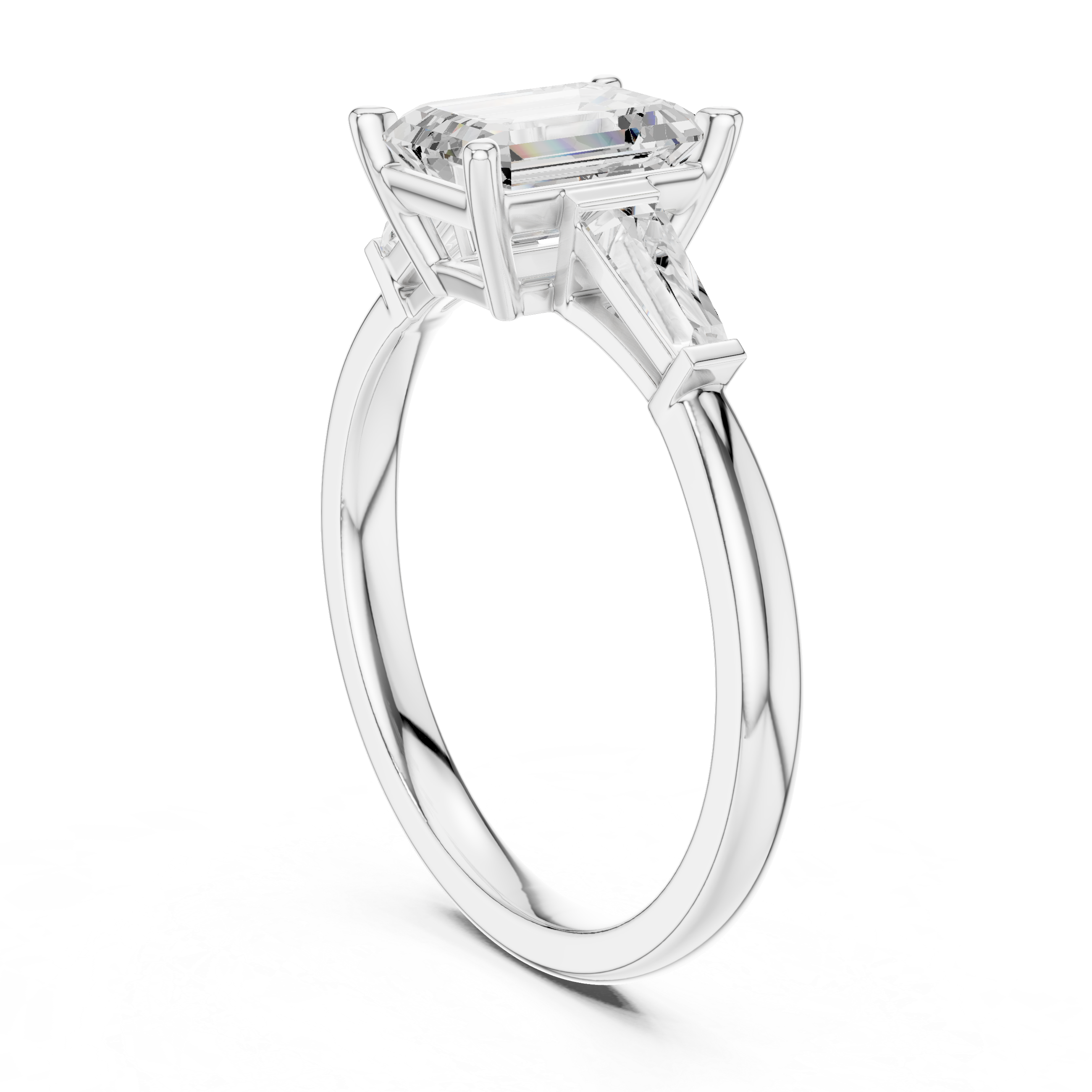 Emerald Diamond With Tapered Side Accents Ring